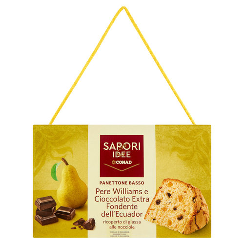 SAPORI & IDEE CONAD Panettone Basso Pere Williams e Cioccolato Extra Fondente dell'Ecuador 850 g
