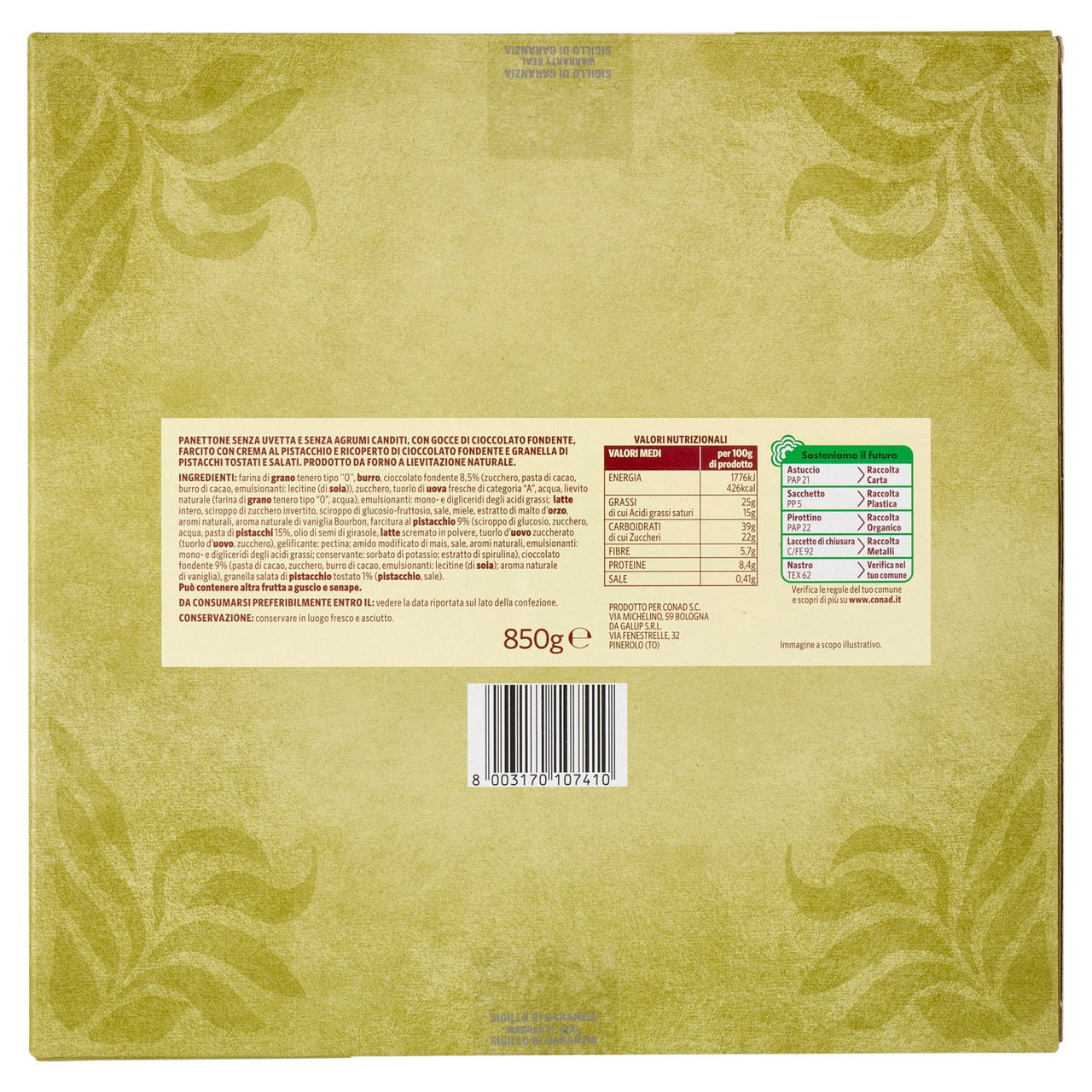 SAPORI & IDEE CONAD Panettone Basso Pistacchio 850 g