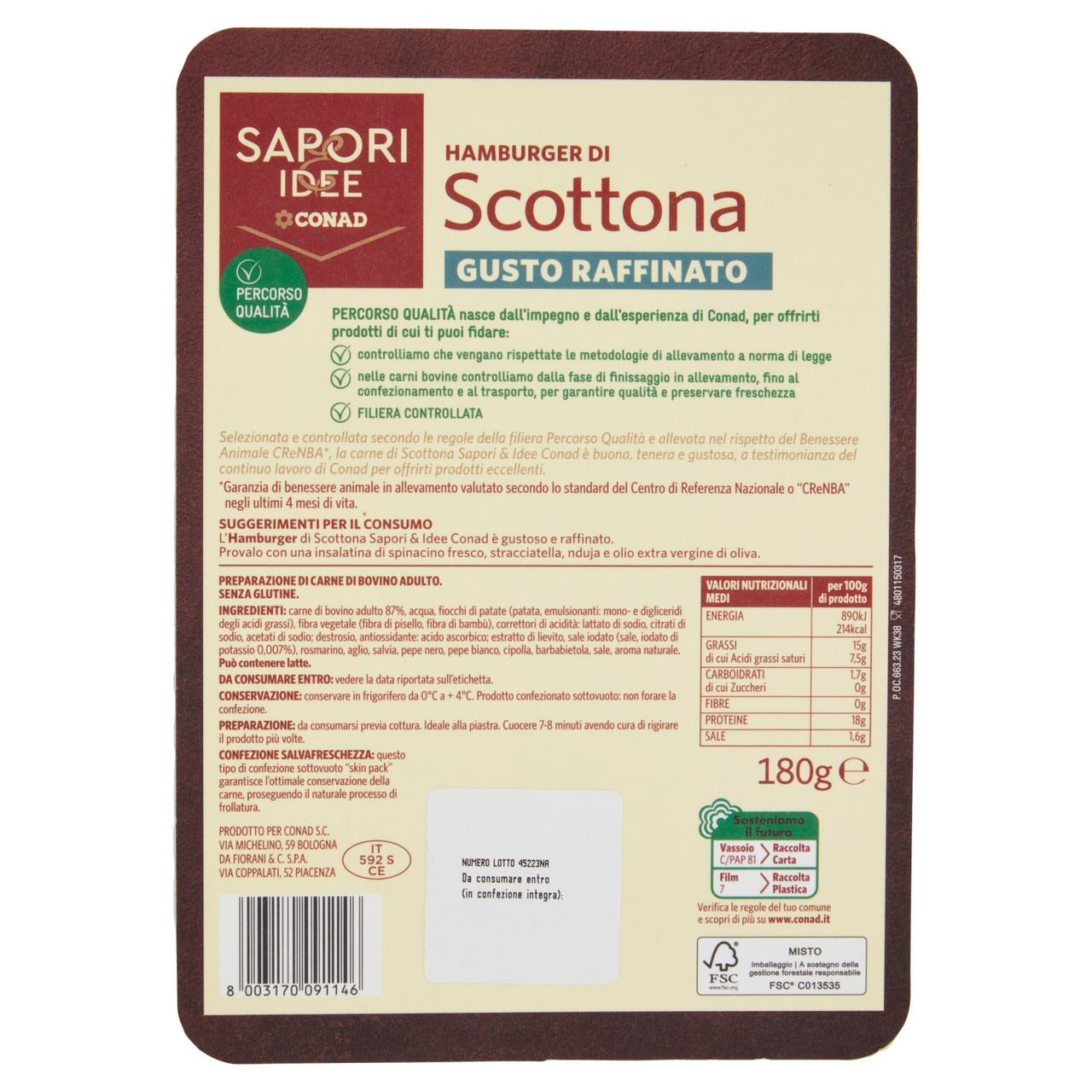 SAPORI & IDEE CONAD Percorso Qualità Hamburger di Scottona Gusto Raffinato benessere 180 g