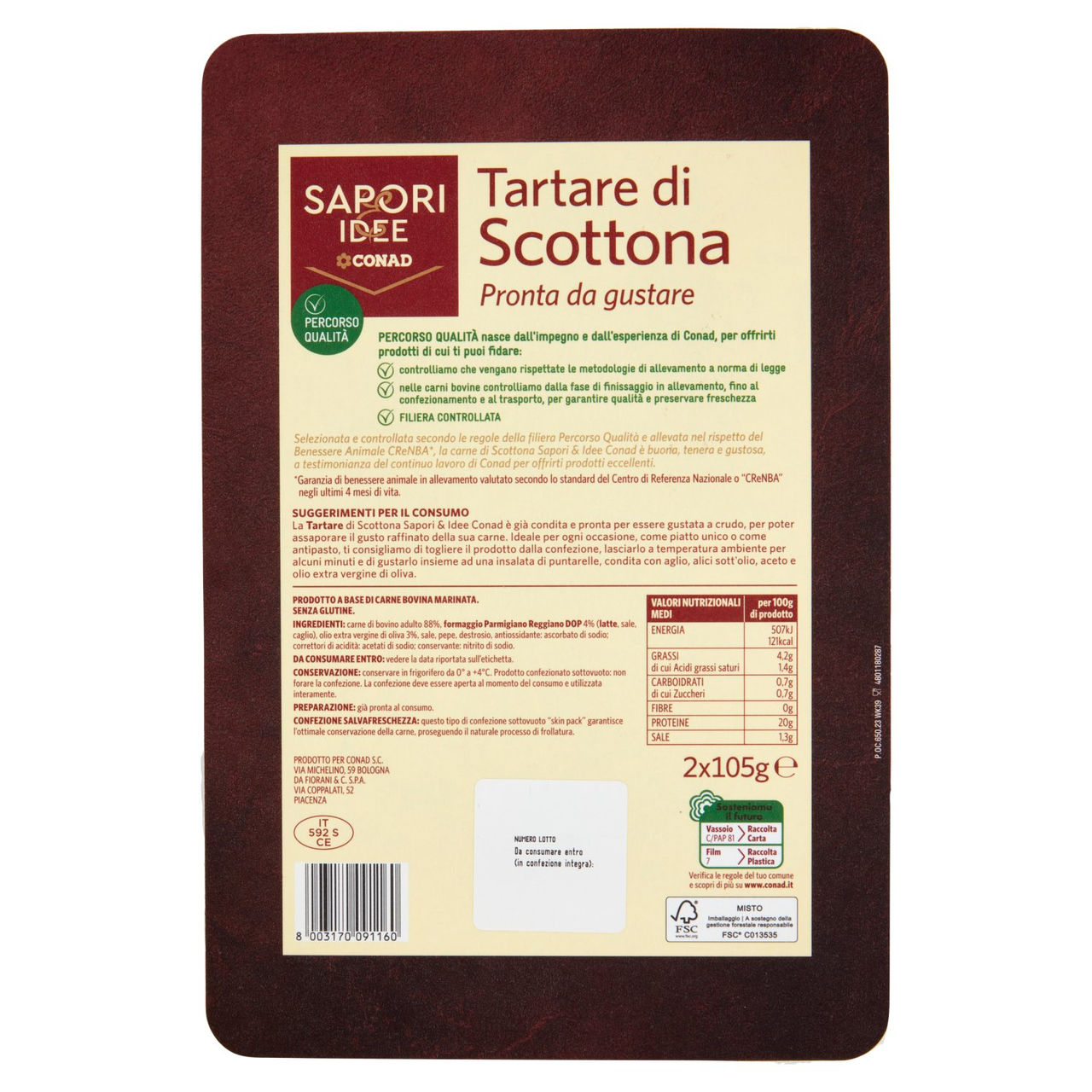 SAPORI & IDEE CONAD Percorso Qualità Tartare di Scottona benessere 2 x 105 g
