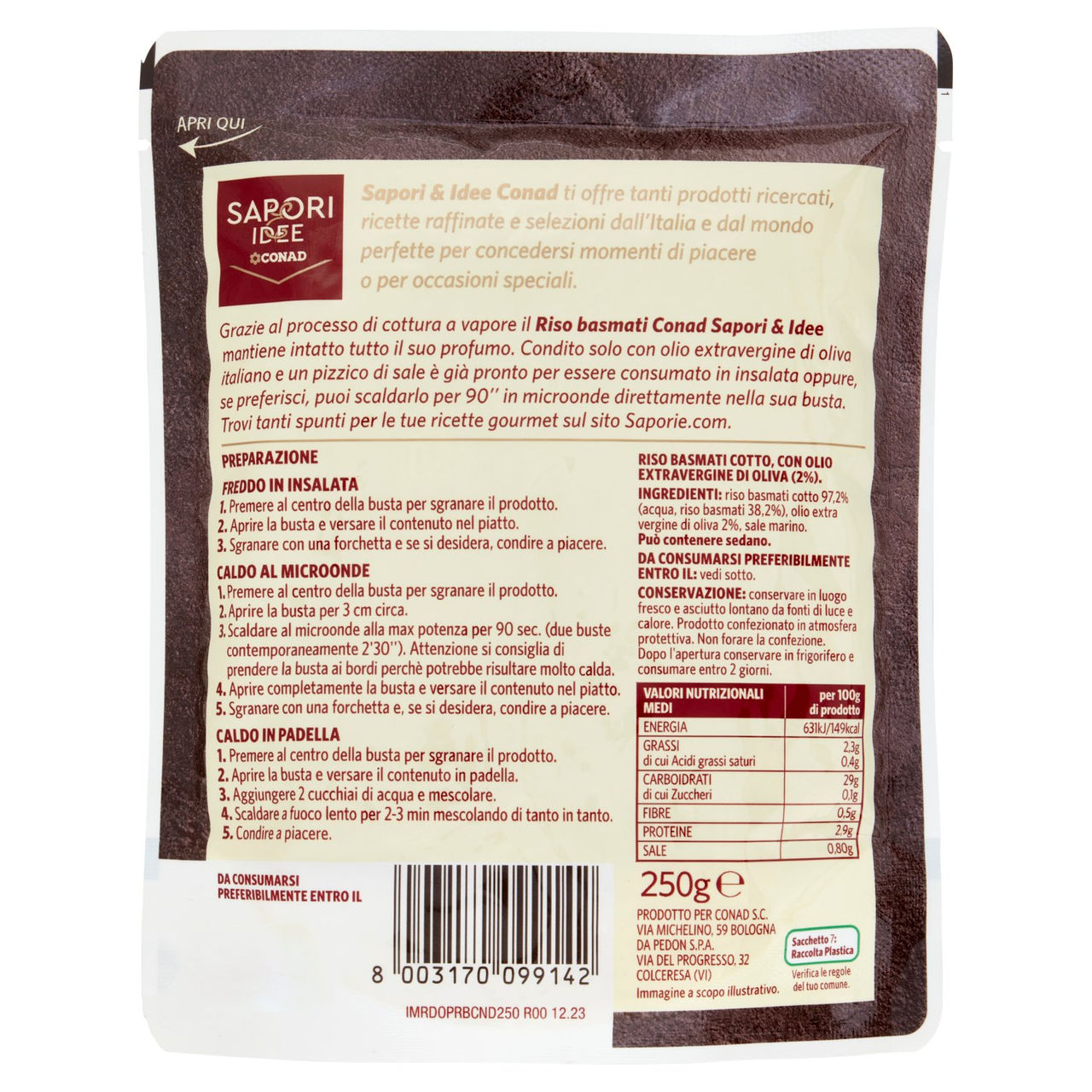 SAPORI & IDEE CONAD Riso Basmati Cotto a Vapore 250 g