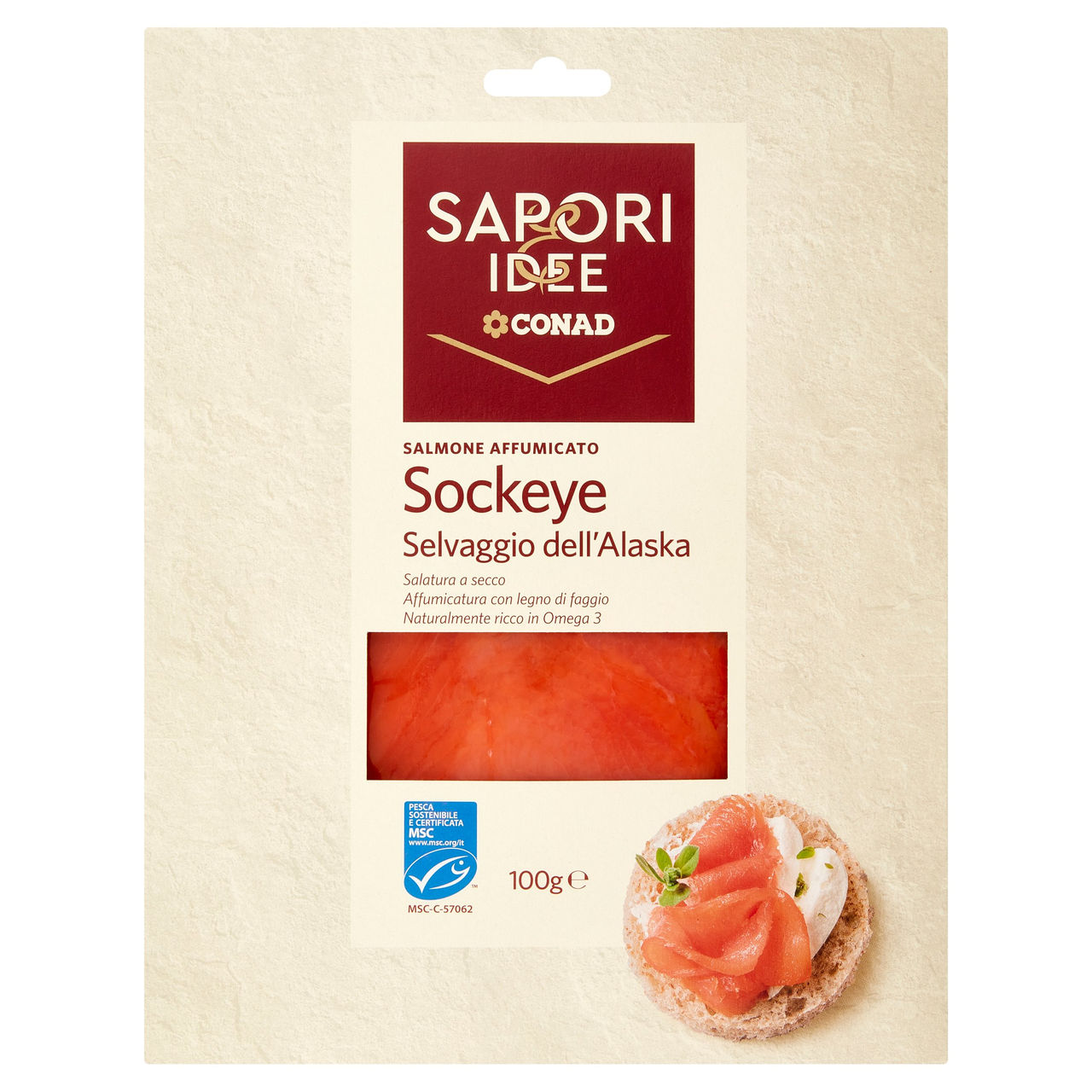 SAPORI & IDEE CONAD Salmone Affumicato Sockeye Selvaggio dell'Alaska 100 g