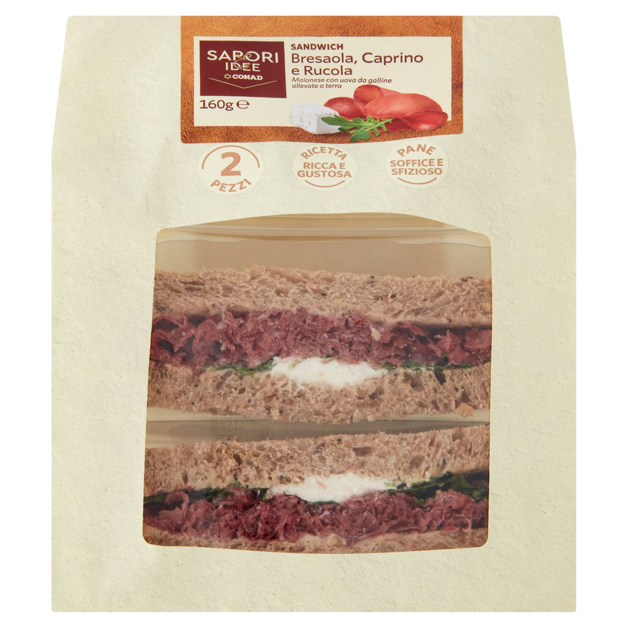 SAPORI & IDEE CONAD Sandwich Bresaola, Caprino e Rucola 2 Pezzi 160 g