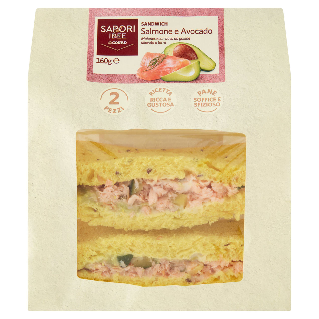 SAPORI & IDEE CONAD Sandwich Salmone e Avocado 2 Pezzi 160 g