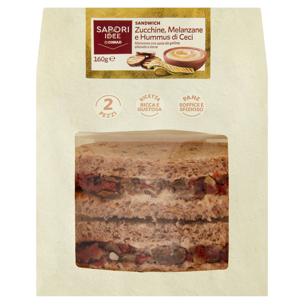 SAPORI & IDEE CONAD Sandwich Zucchine, Melanzane e Hummus di Ceci 2 Pezzi 160 g