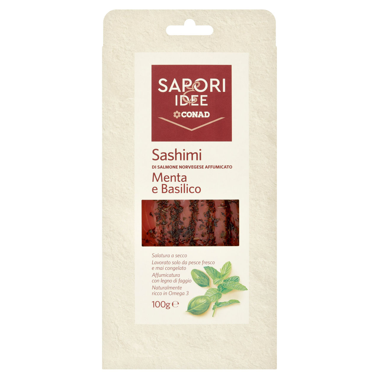 SAPORI & IDEE CONAD Sashimi di Salmone Norvegese Affumicato Menta e Basilico 100 g