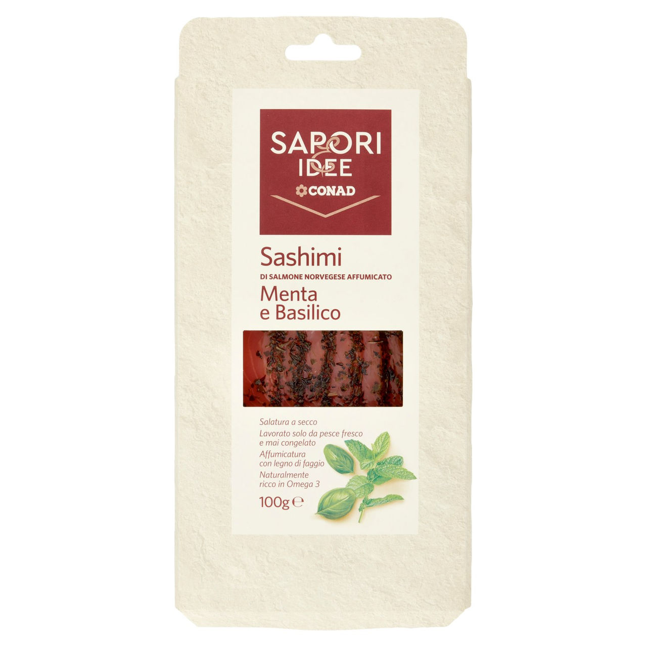 SAPORI & IDEE CONAD Sashimi di Salmone Norvegese Affumicato Menta e Basilico 100 g