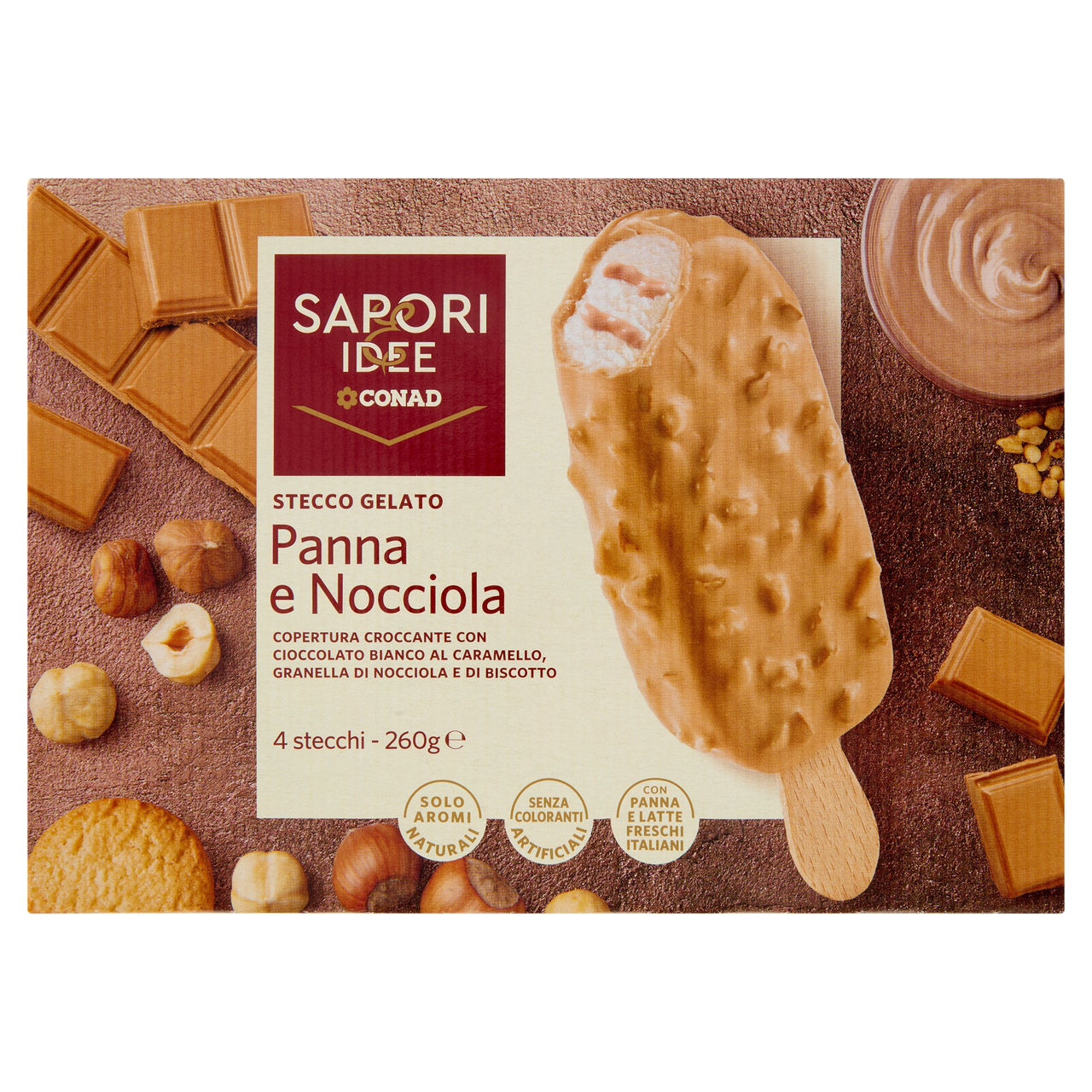 SAPORI & IDEE CONAD Stecco Gelato Panna e Nocciola 4 x 65 g