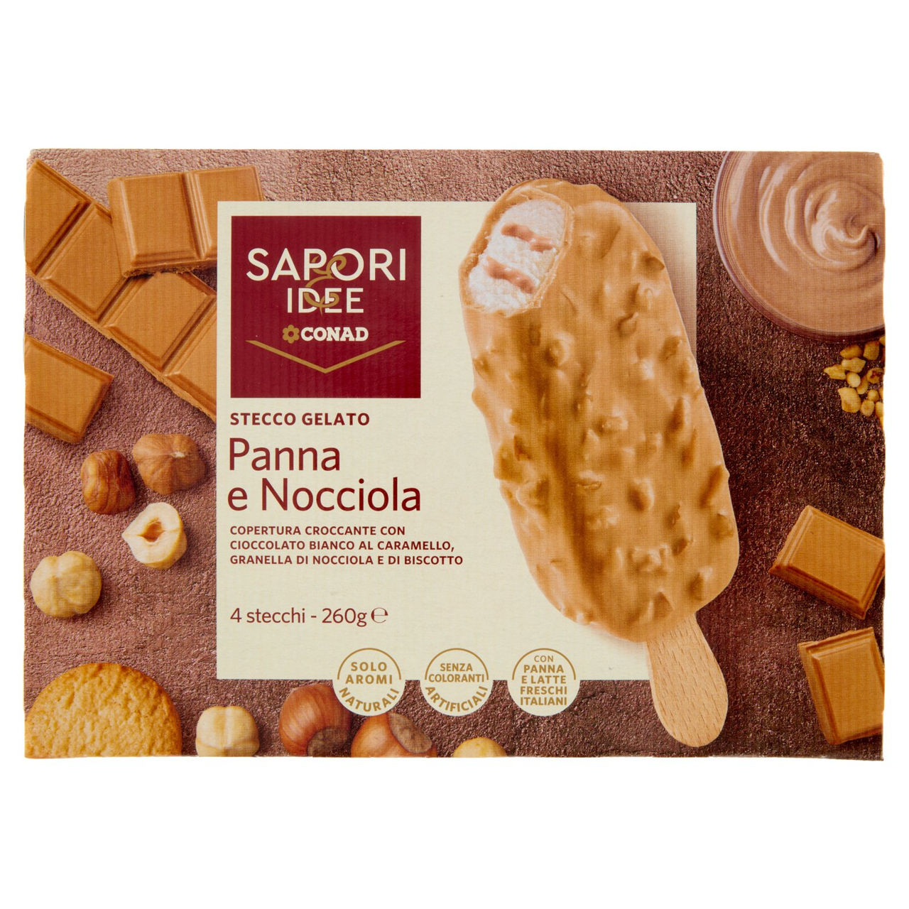 SAPORI & IDEE CONAD Stecco Gelato Panna e Nocciola 4 x 65 g