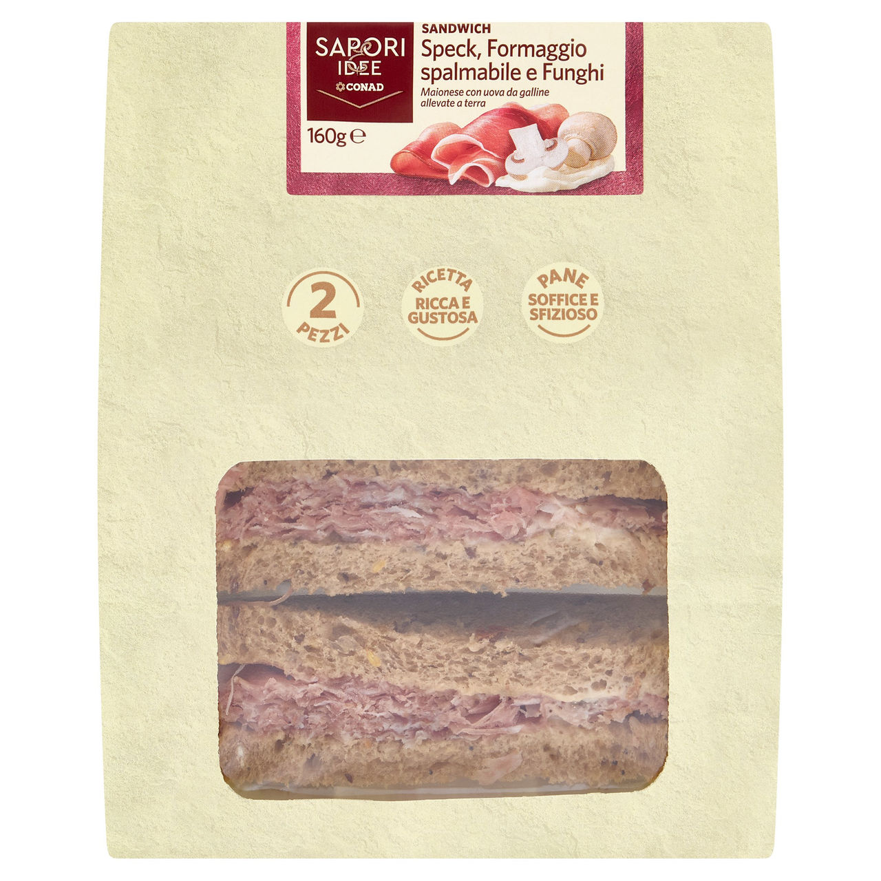 SAPORI & IDEE Sandwich Speck, Formaggio spalmabile e Funghi 2 Pezzi 160 g