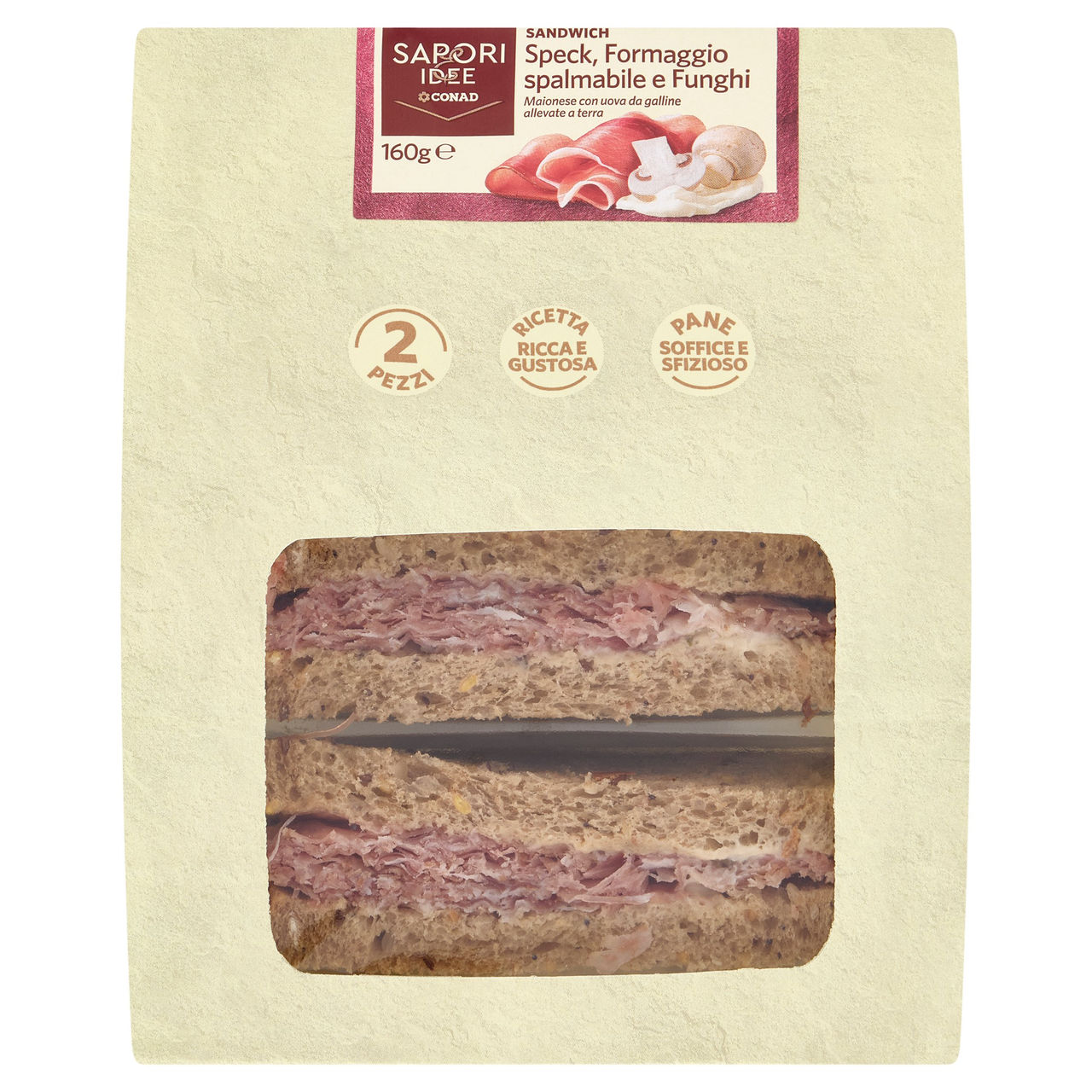 SAPORI & IDEE Sandwich Speck, Formaggio spalmabile e Funghi 2 Pezzi 160 g
