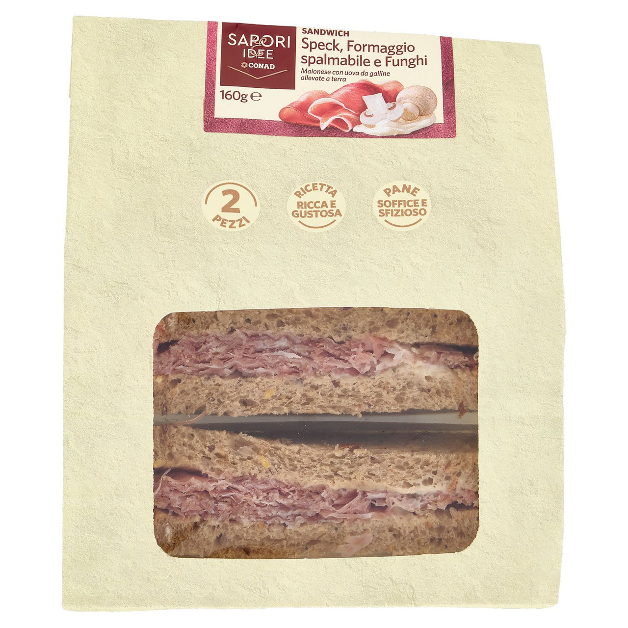 SAPORI & IDEE Sandwich Speck, Formaggio spalmabile e Funghi 2 Pezzi 160 g
