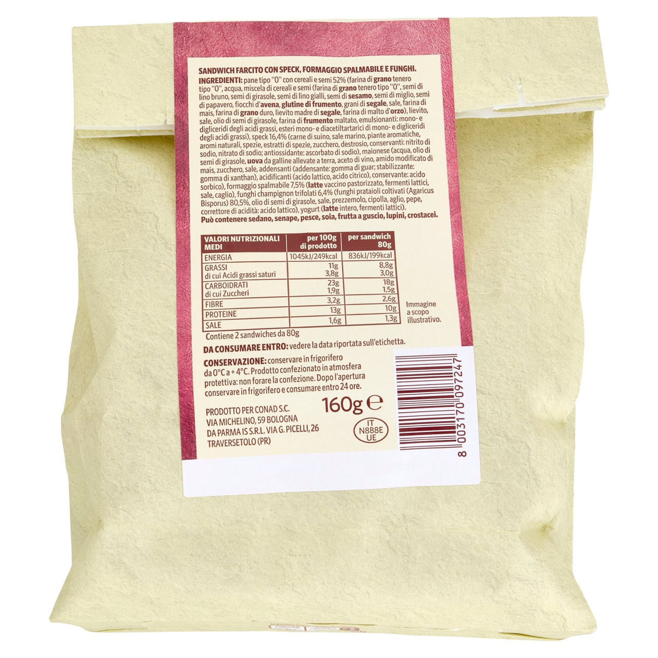 SAPORI & IDEE Sandwich Speck, Formaggio spalmabile e Funghi 2 Pezzi 160 g