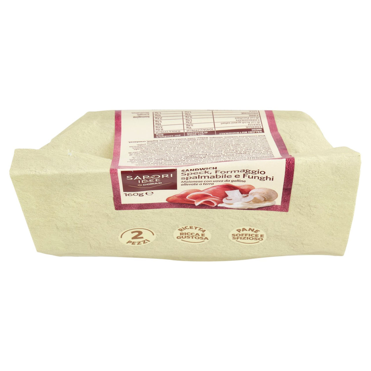 SAPORI & IDEE Sandwich Speck, Formaggio spalmabile e Funghi 2 Pezzi 160 g