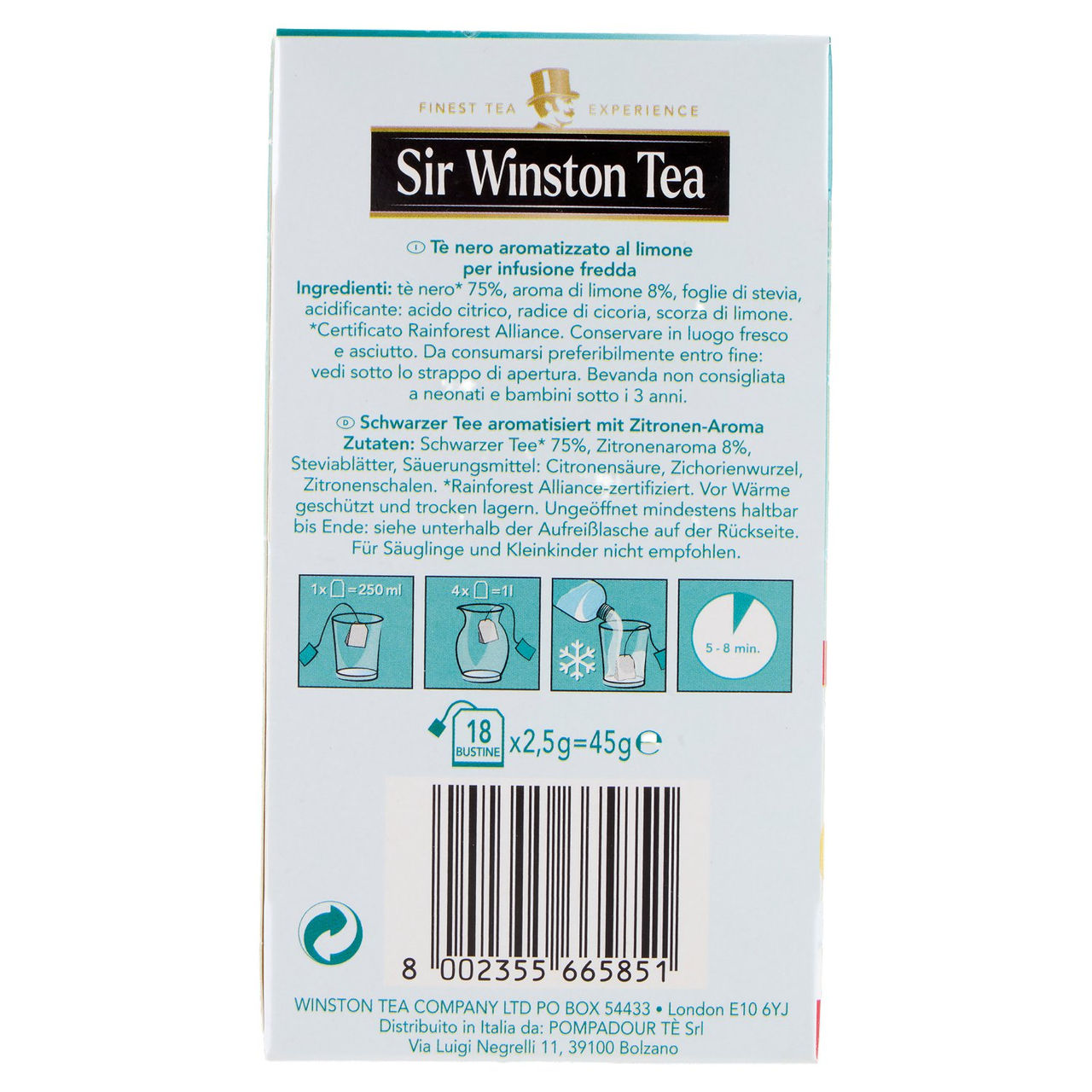 Sir Winston Tea Tè Freddo Ice Tea Limone 18 x 2,5 g
