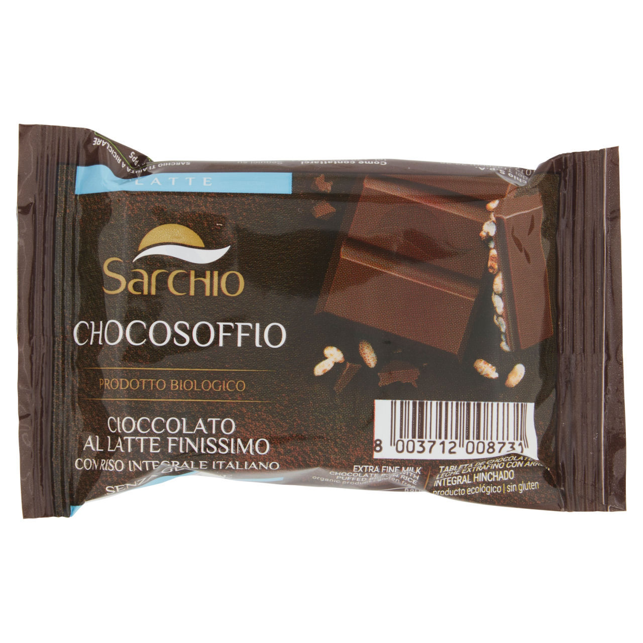 Soffio di riso monoporzione Sarchio con cioccolato latte finissimo senza glutine bio 25 g