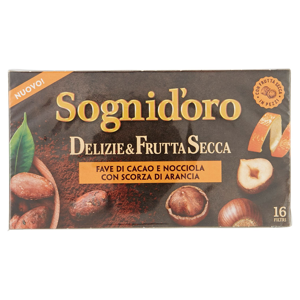 Sognid'oro Delizie & Frutta Secca Fave di Cacao e Nocciola con Scorza di Arancia 16 x 2,5 g