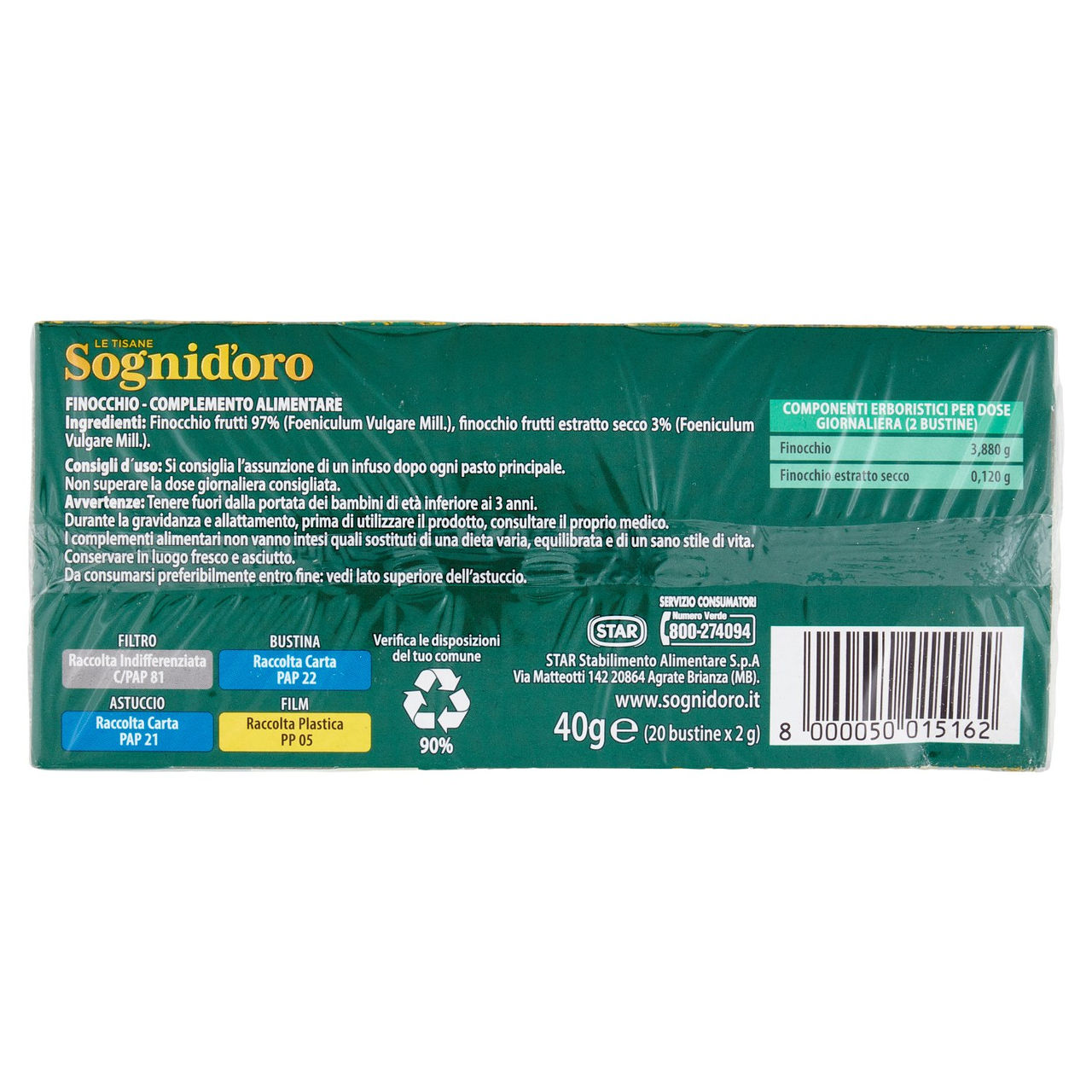 Sognid'oro le Tisane Finocchio bustine 20 x 2 g