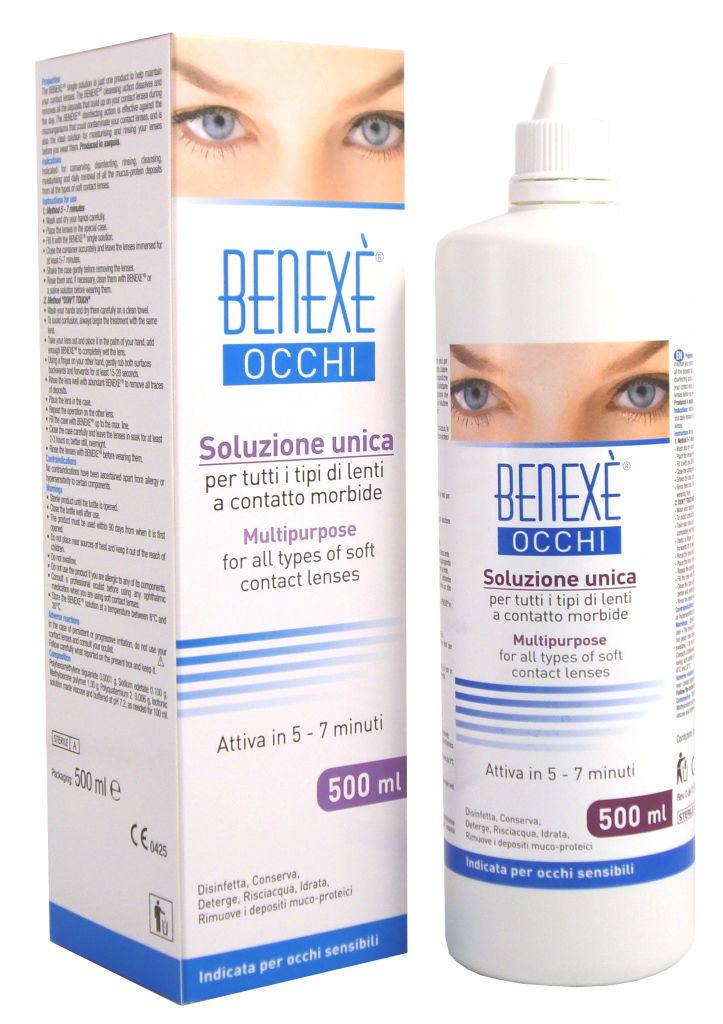 Soluzione unica Occhi Benexè per tutti i tipi di lenti a contatto morbide 500 ml