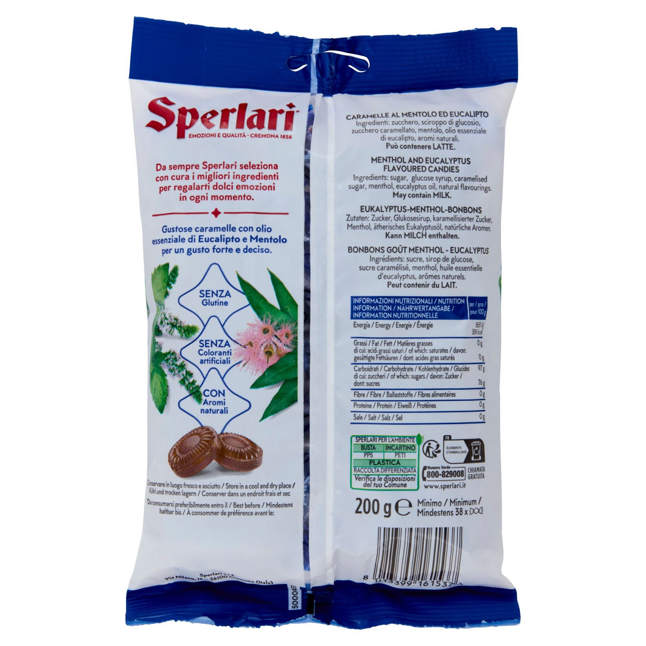 Sperlari Club Forte Caramelle Dure Balsamiche al Mentolo ed Eucalipto 200 g
