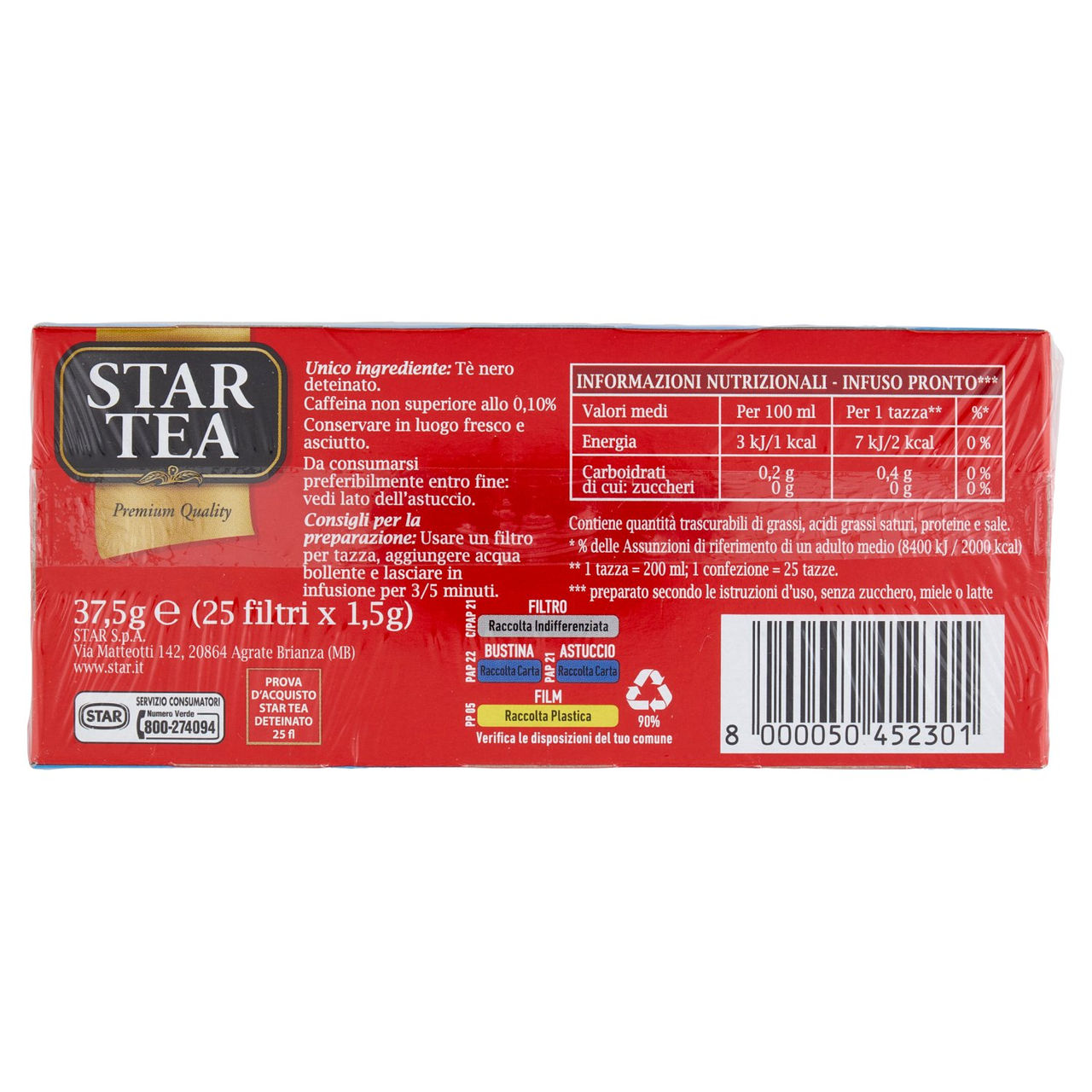 Star Tea Deteinato Filtri 25 x 1,5 g