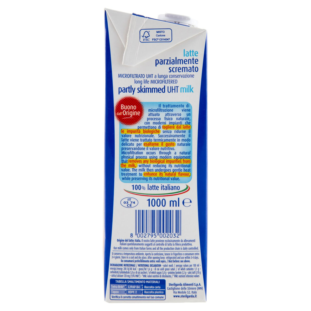 sterilgarda latte parzialmente scremato Microfiltrato 1000 ml