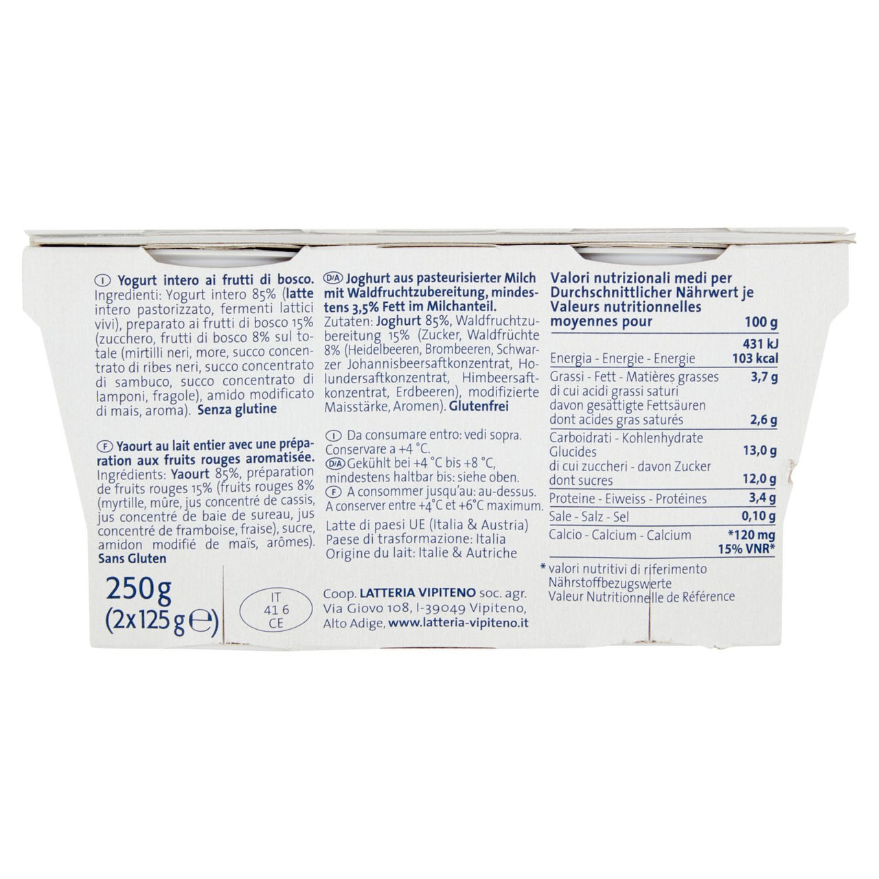 Sterzing Vipiteno Yogurt intero Frutti di Bosco 2 x 125 g