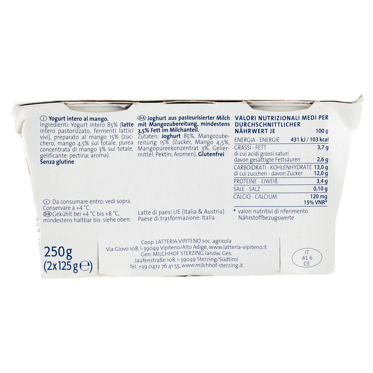 Sterzing Vipiteno Yogurt intero Mango 2 x 125 g