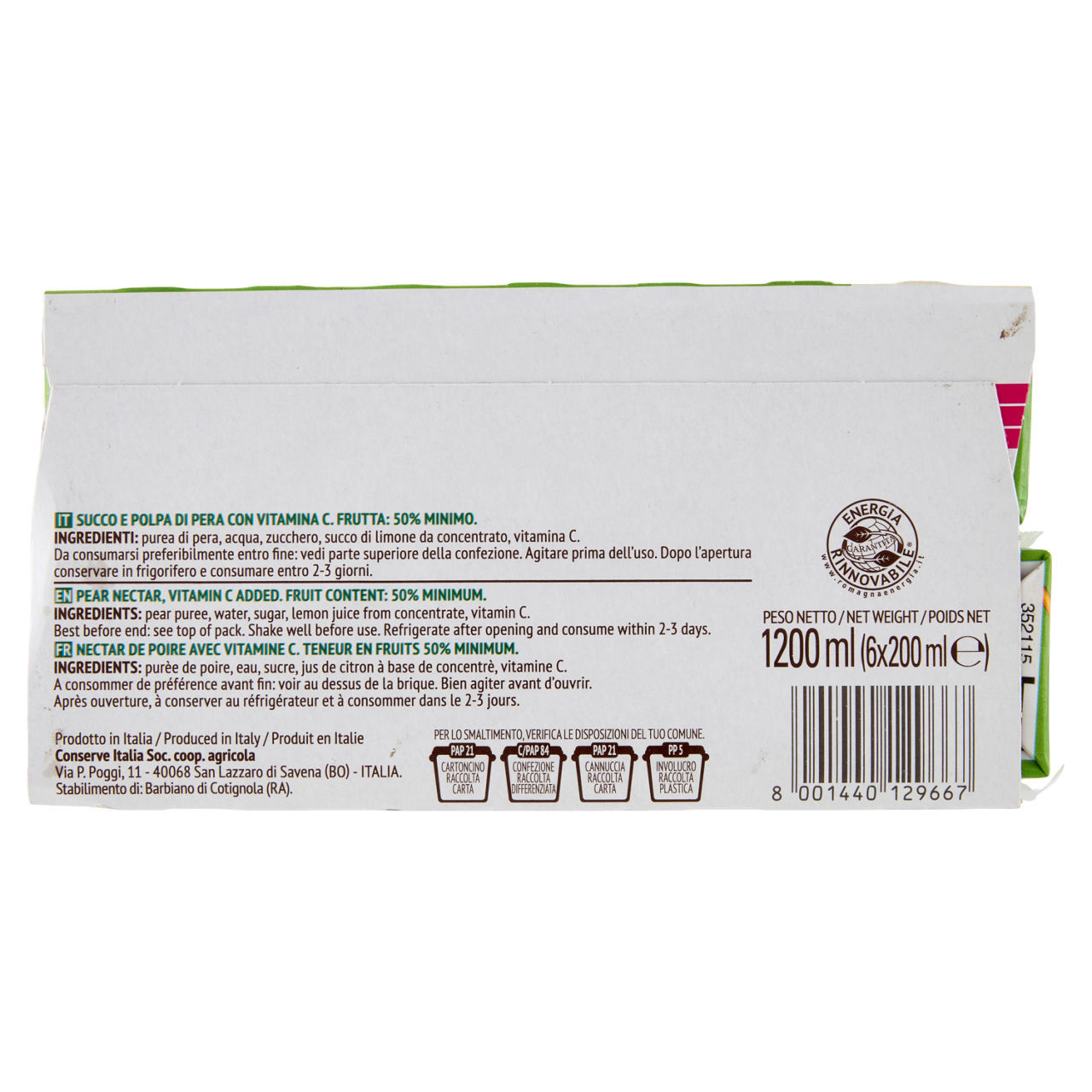 Succo e polpa di frutta Valfrutta pera conf. 200 ml x 6 pezzi