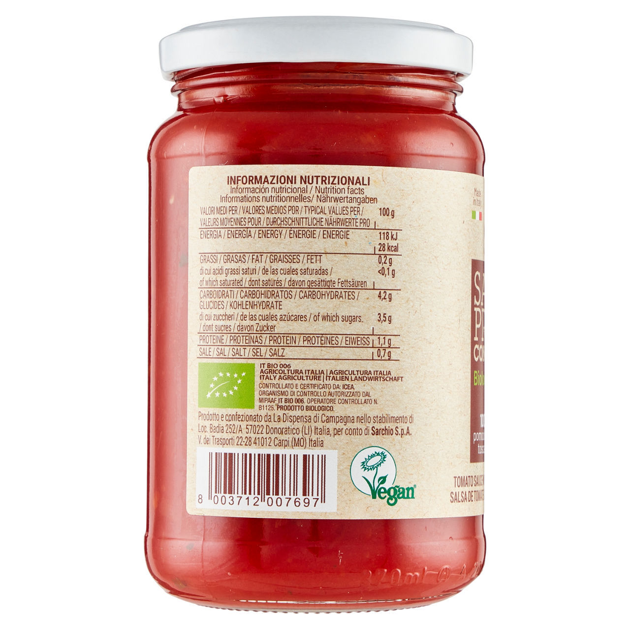 Sugo Gia'Pronto Sarchio bio con verdure, senza glutine 340g