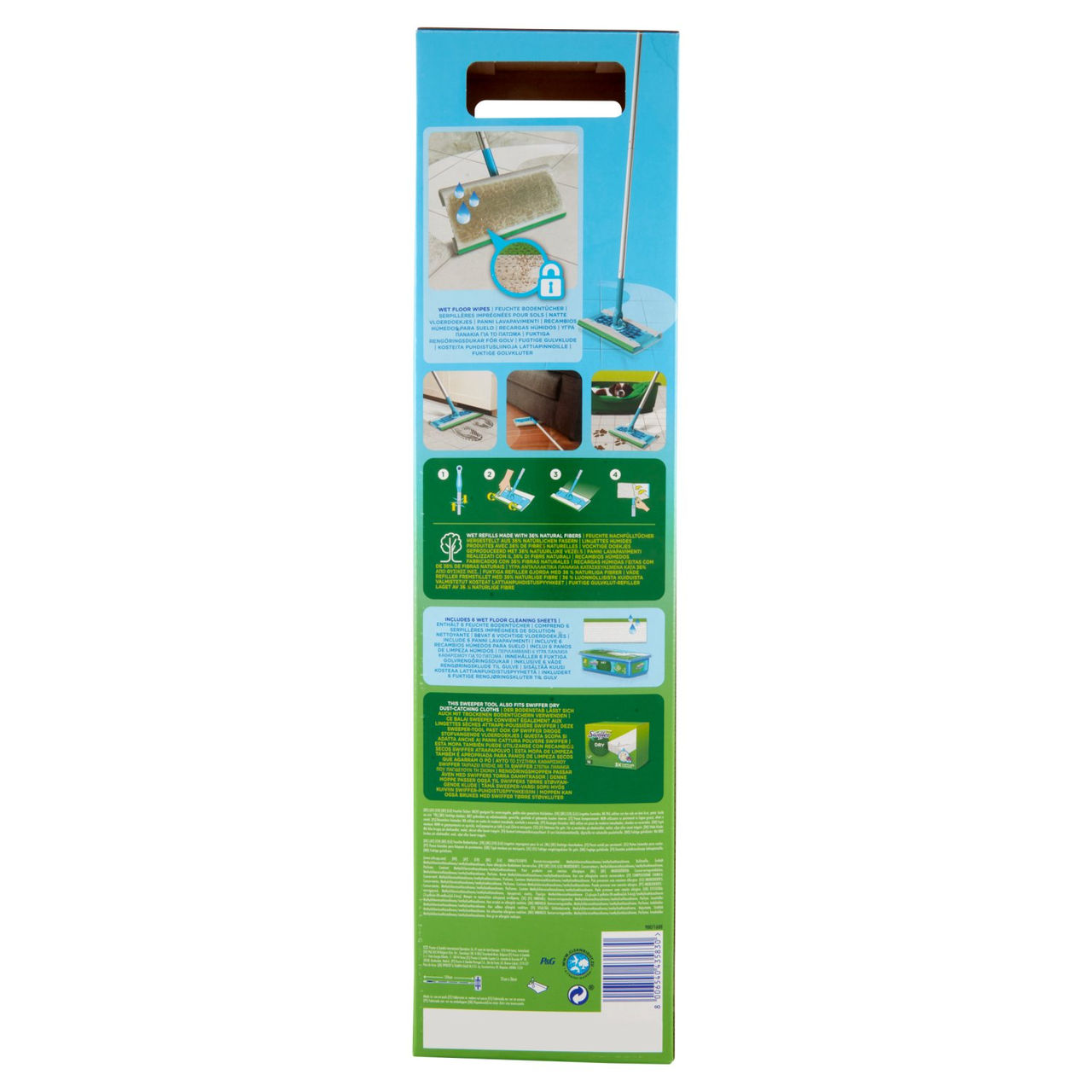 Swiffer Wet Kit - Scopa   6 Panni Umidi Lavapavimenti con Detersivo Pavimenti