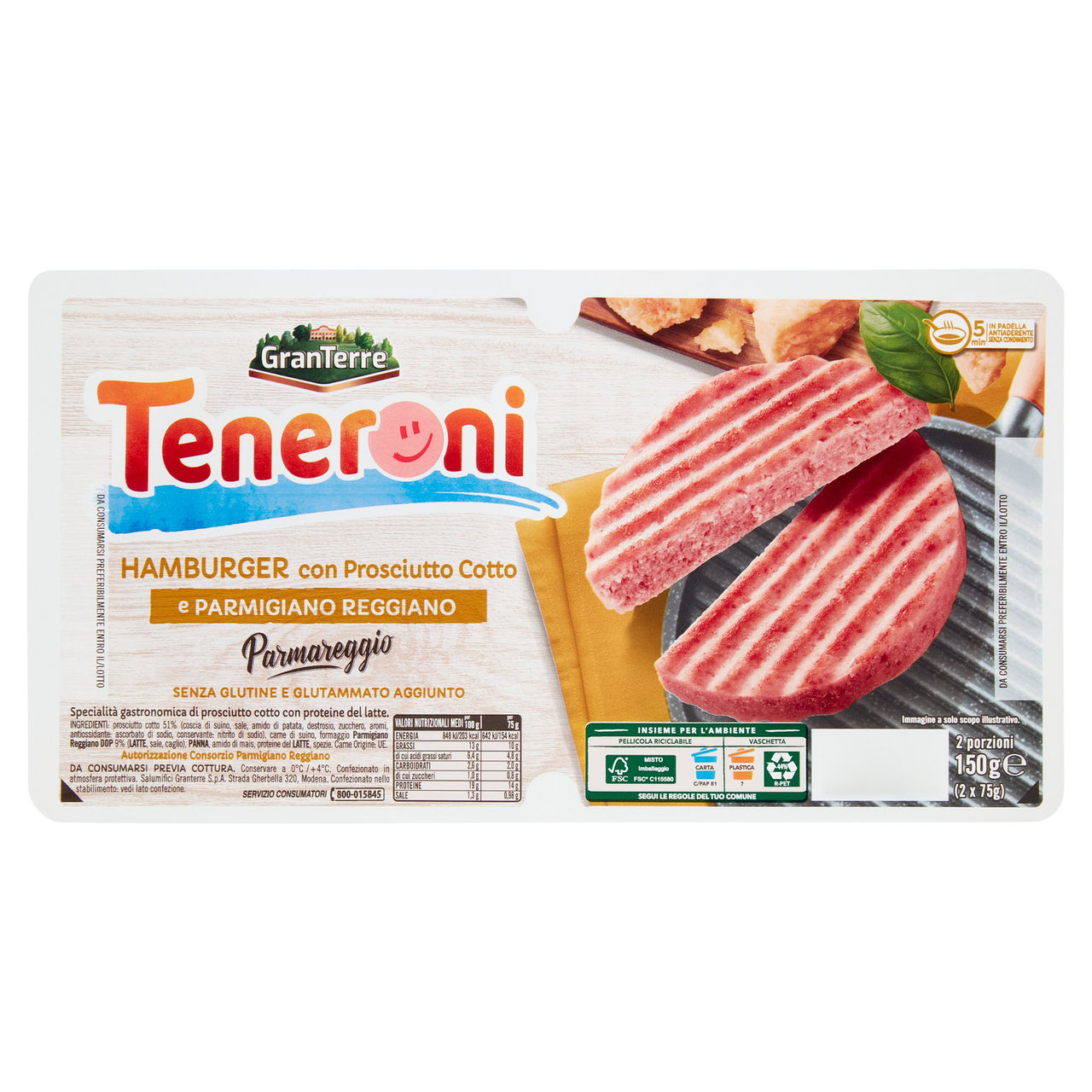 Teneroni Hamburger con Prosciutto Cotto e Parmigiano Reggiano 2 x 75 g