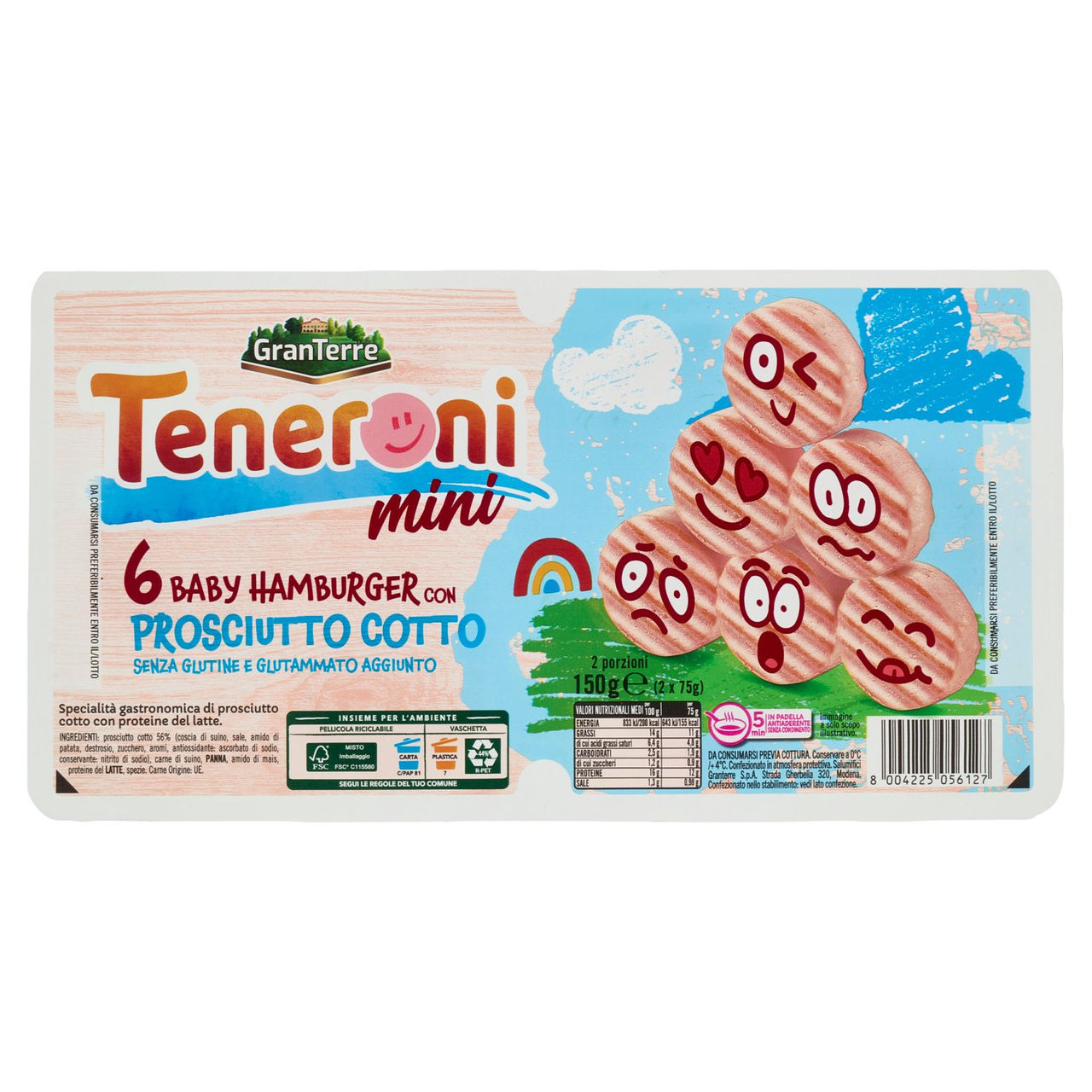 Teneroni mini 6 Baby Hamburger con Prosciutto Cotto 2 x 75 g