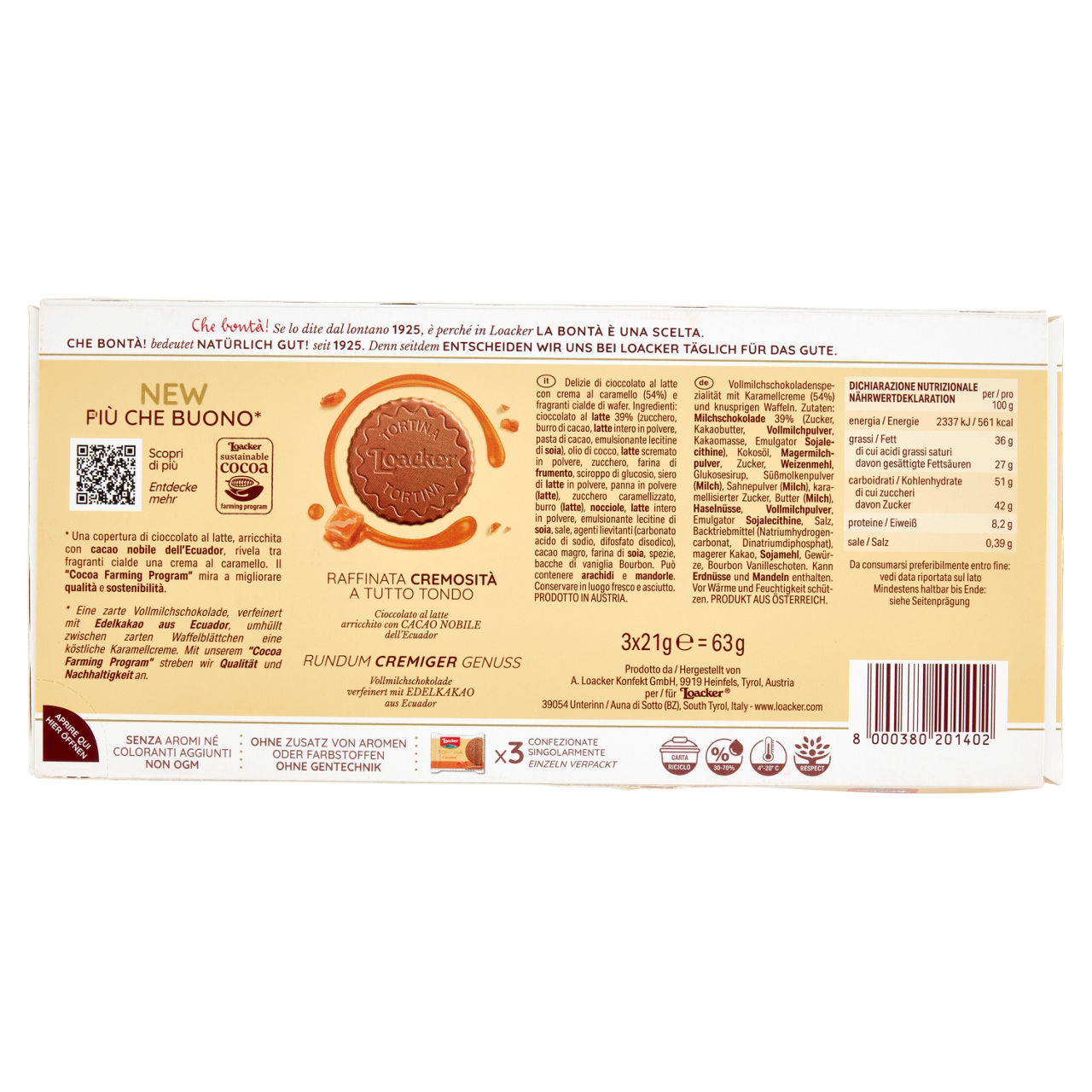 Tortina Loacker caramel 63 g conf. da 3 pezzi