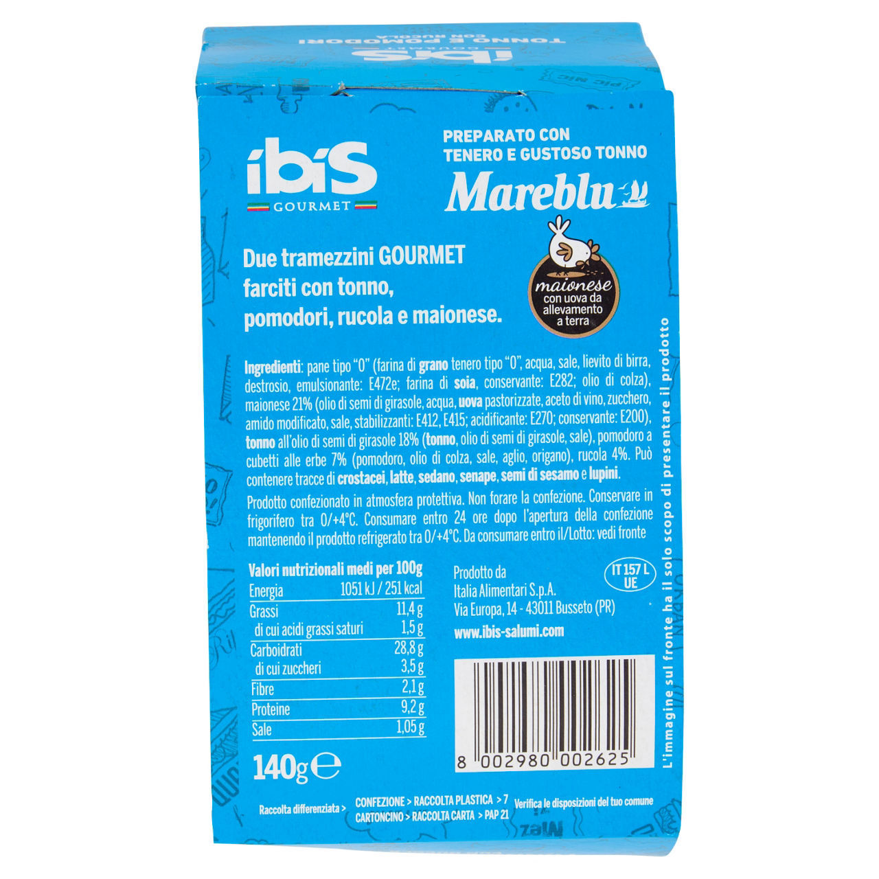 Tramezzino Ibis tonno Mareblu pomodori e rucola 140 g