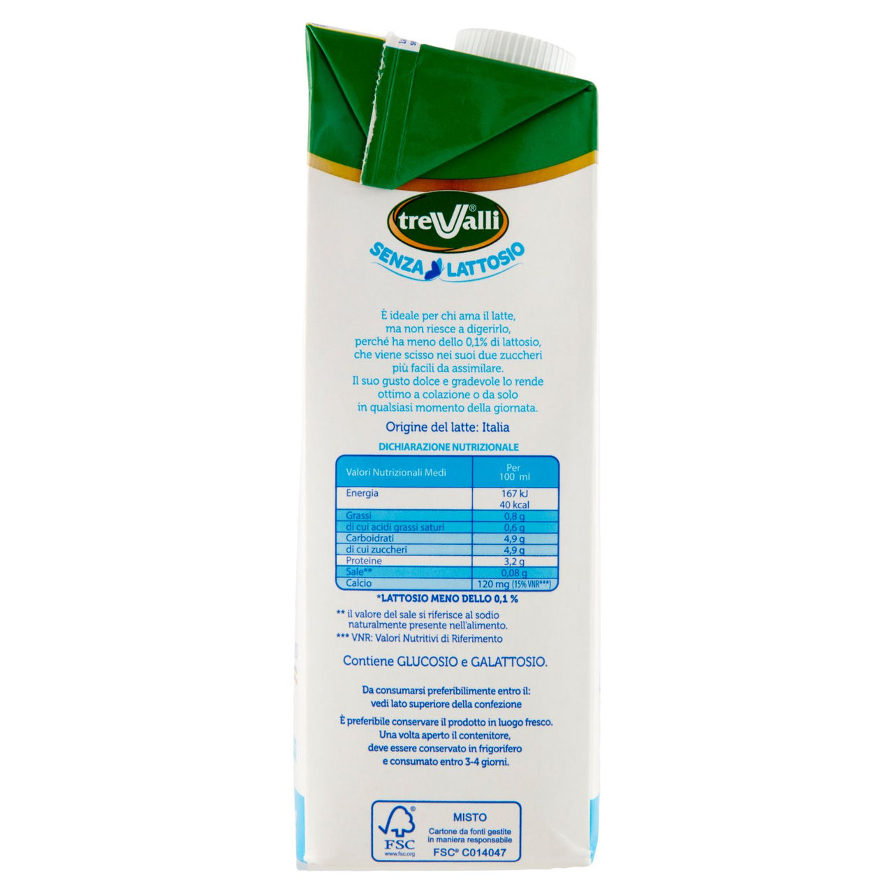 treValli Senza Lattosio Latte Alta Digeribilità 0,8% di Grassi Vivi Digeribile 1000 ml
