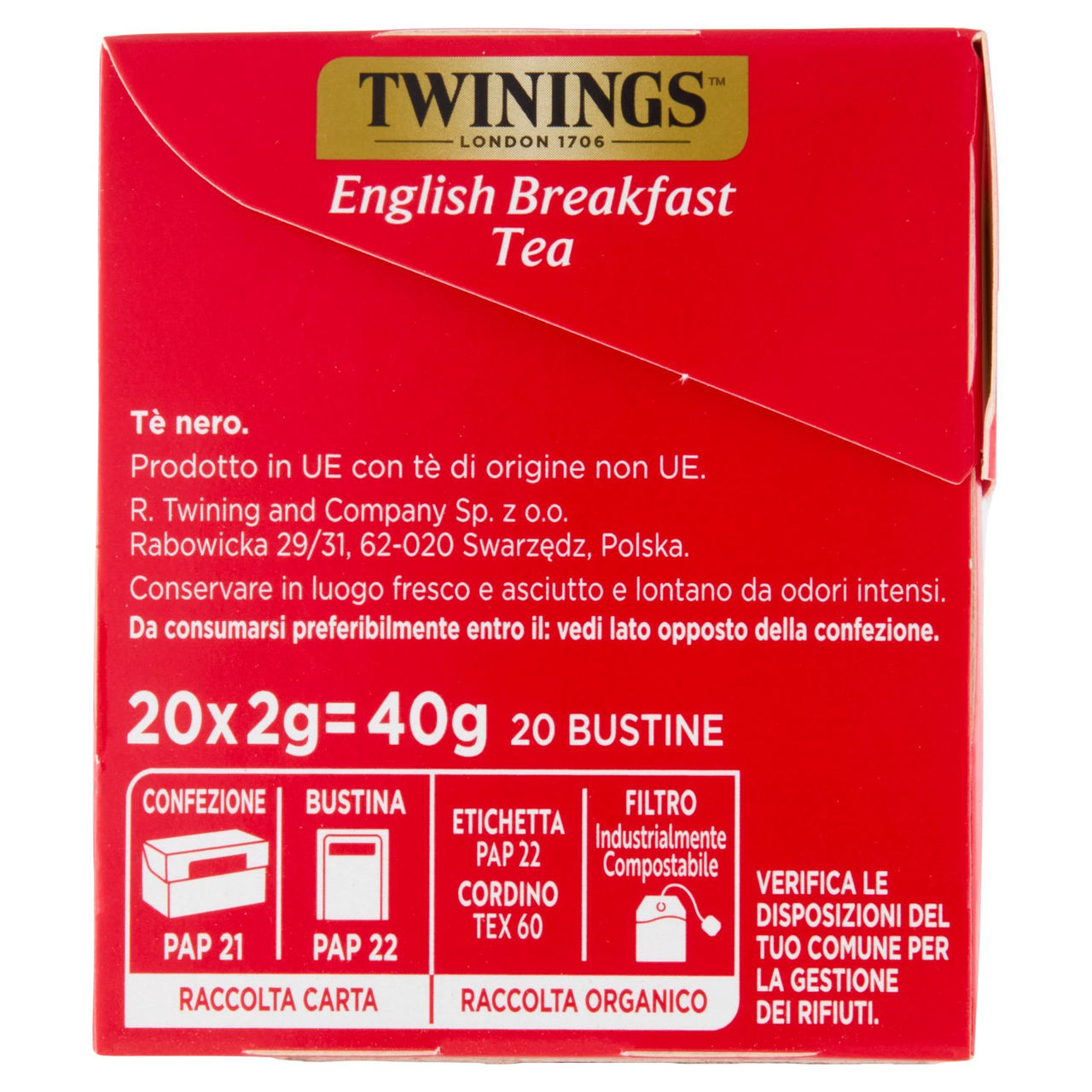 Twinings English Breakfast Tea Tè Nero 20 filtri The 40 g