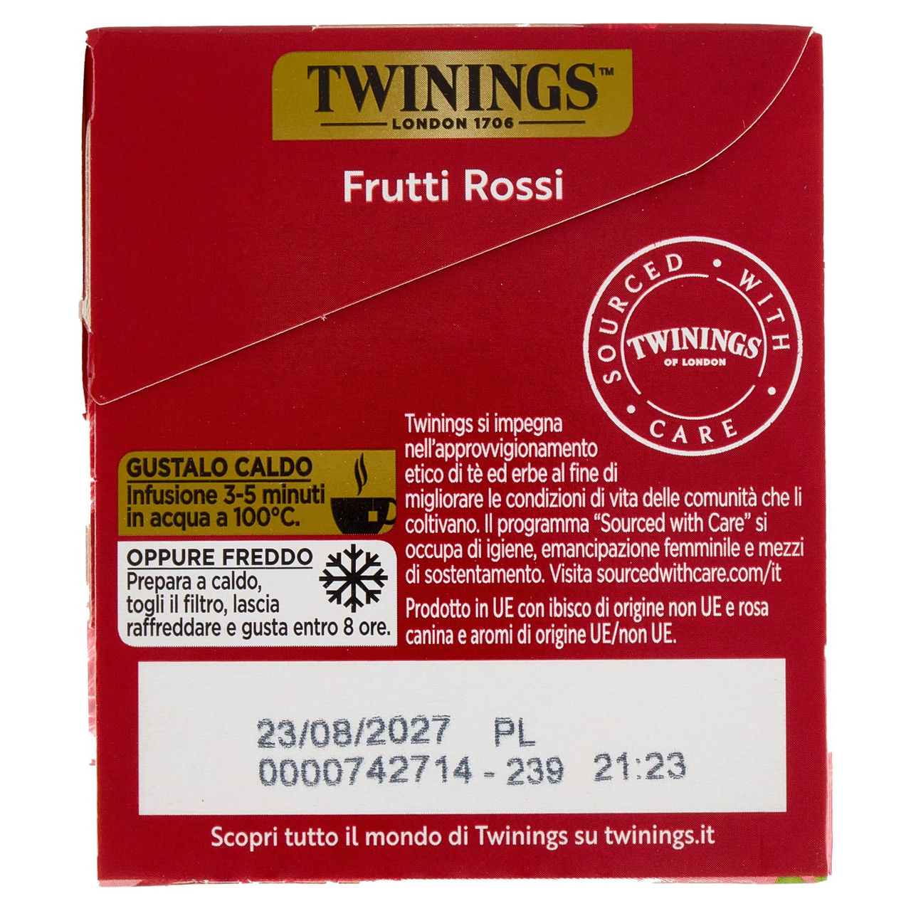 Twinings Frutti Rossi Infuso Sensations alla fragola, lampone, ibisco e rosa canina 20 filtri 40