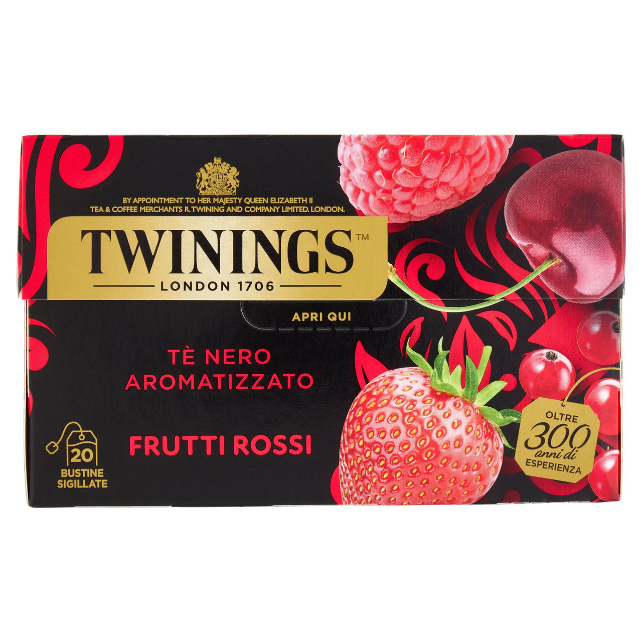 Twinings Frutti Rossi Tè Nero aromatizzato alla Fragola, Ciliegia, Ribes Lampone 20 filtri The 40 g