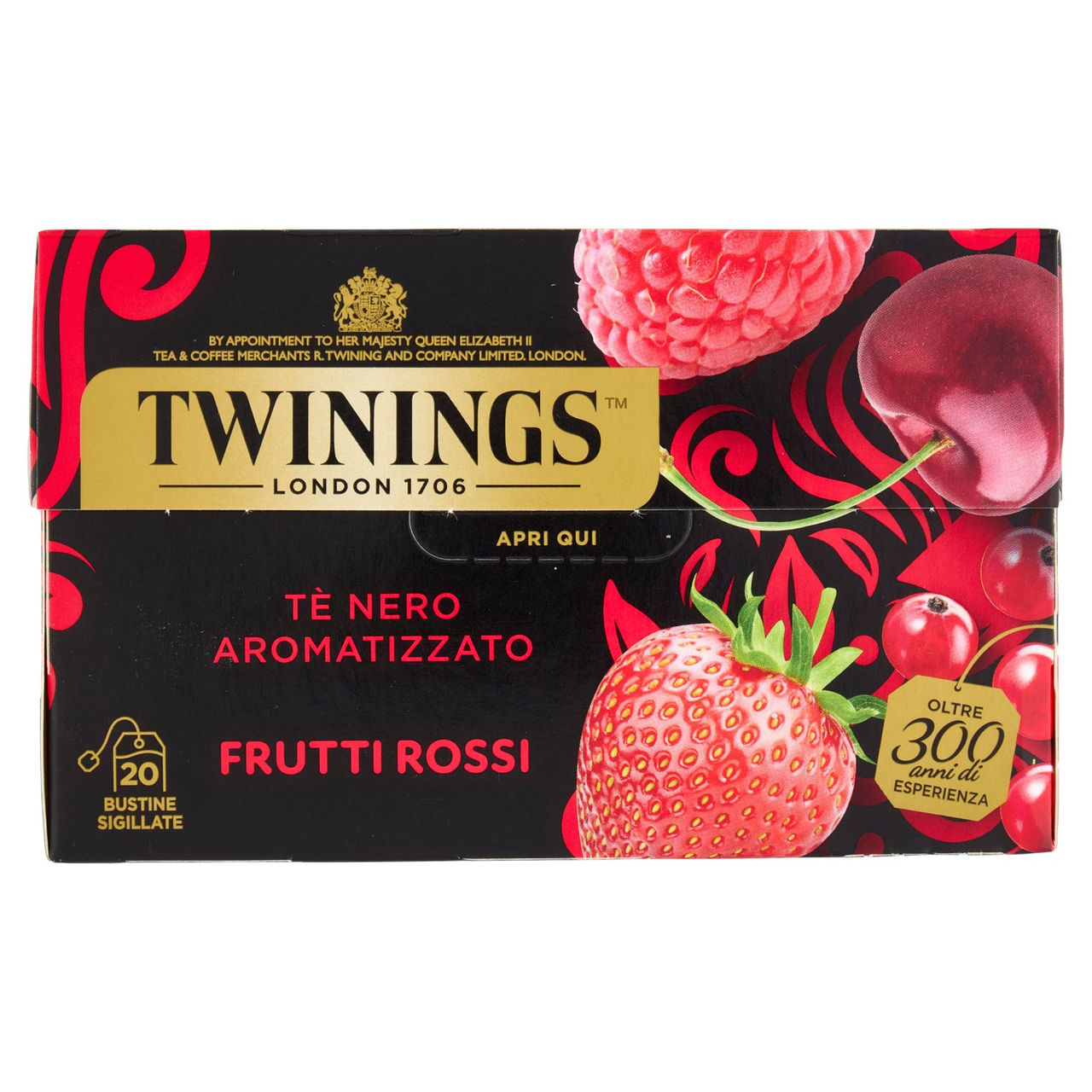 Twinings Frutti Rossi Tè Nero aromatizzato alla Fragola, Ciliegia, Ribes Lampone 20 filtri The 40 g