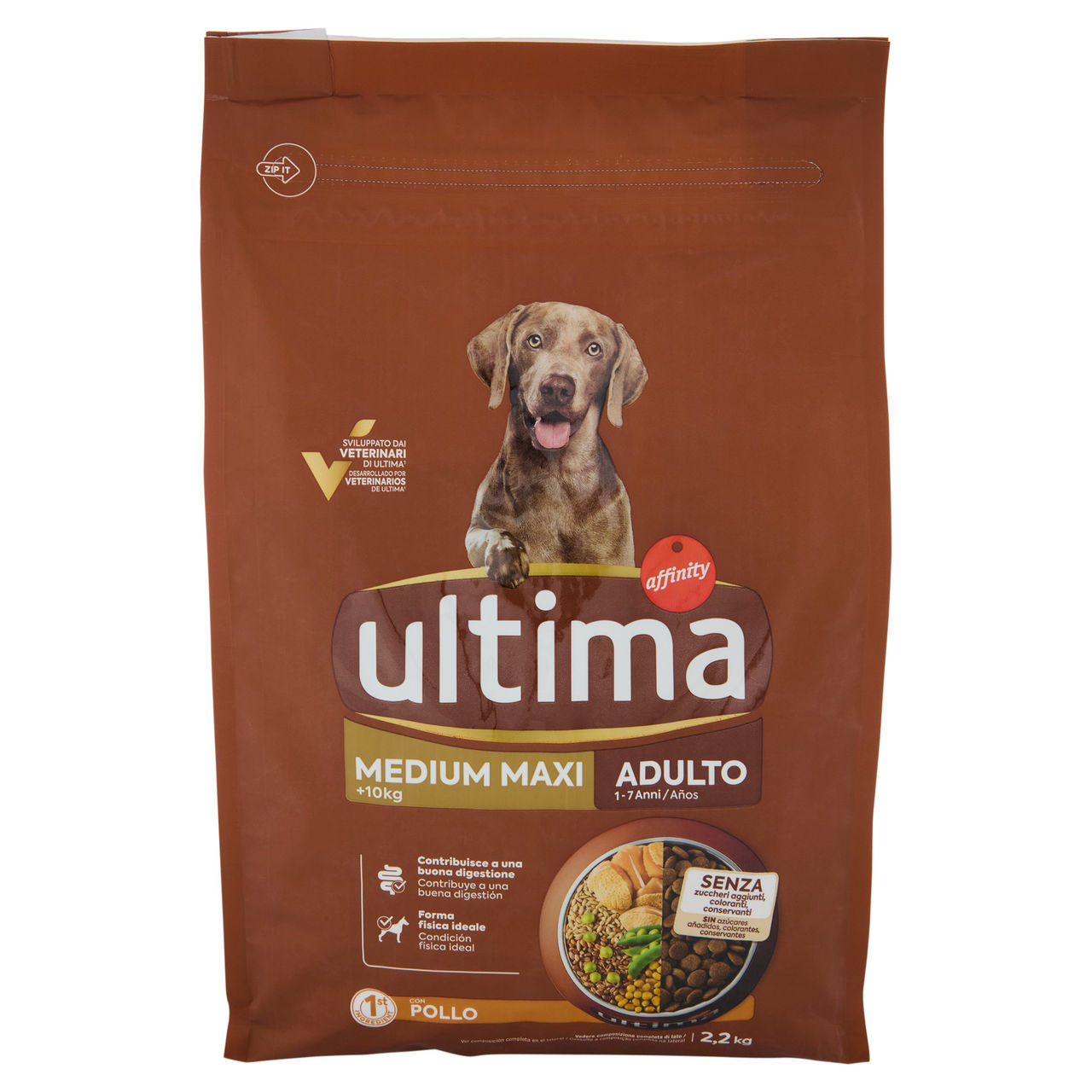 ultima Dog Medium Maxi  10kg Adulto 1-7 Anni con Pollo 2,2 kg