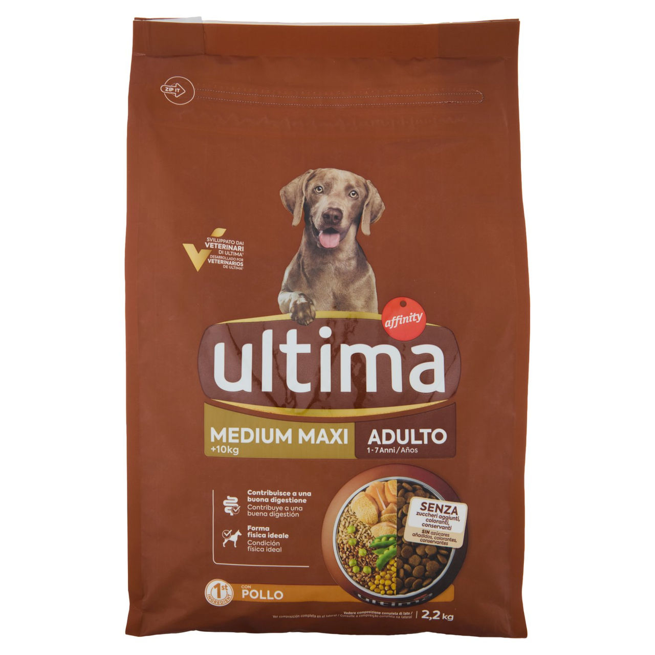 ultima Dog Medium Maxi  10kg Adulto 1-7 Anni con Pollo 2,2 kg