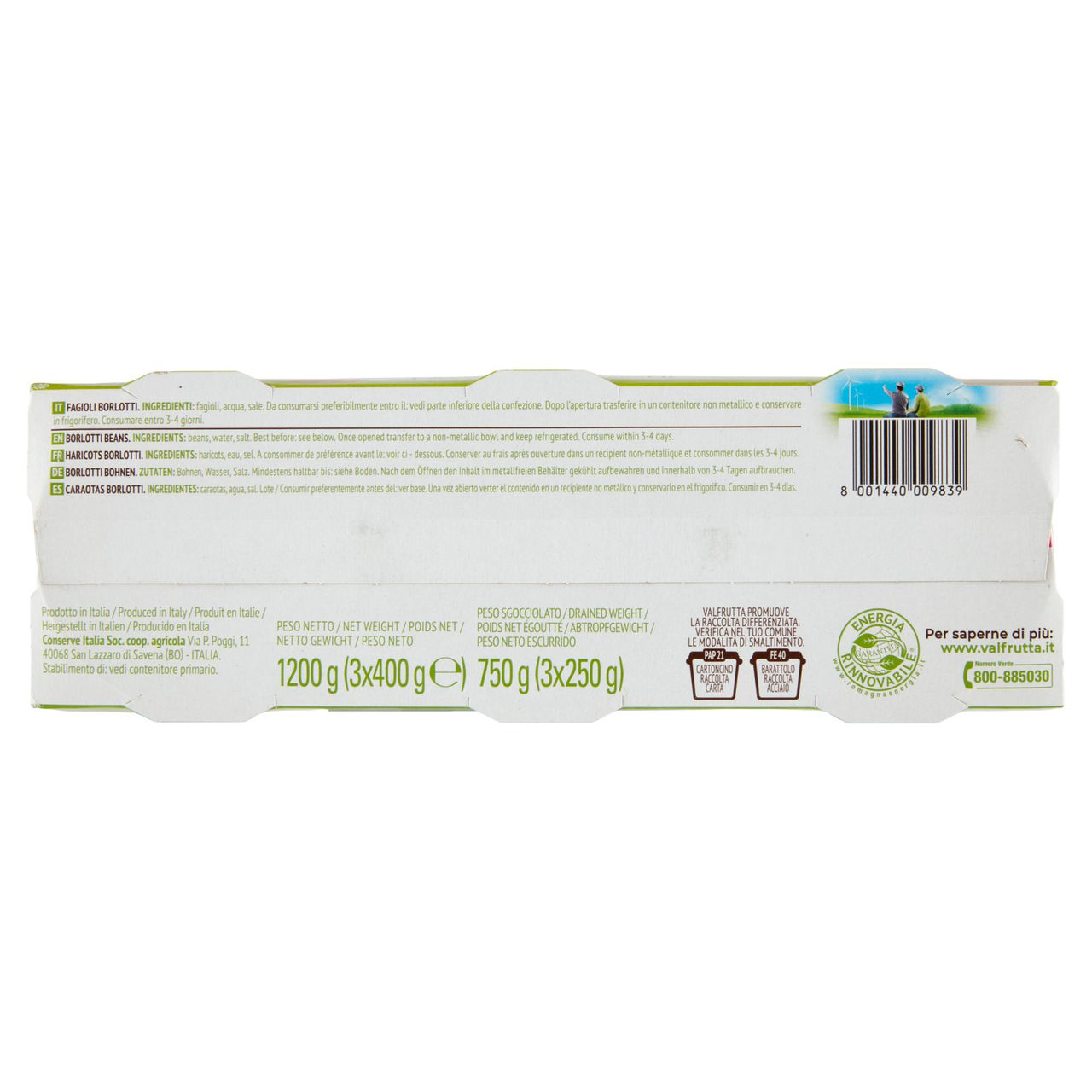 Valfrutta Borlotti italiani 3 x 400 g