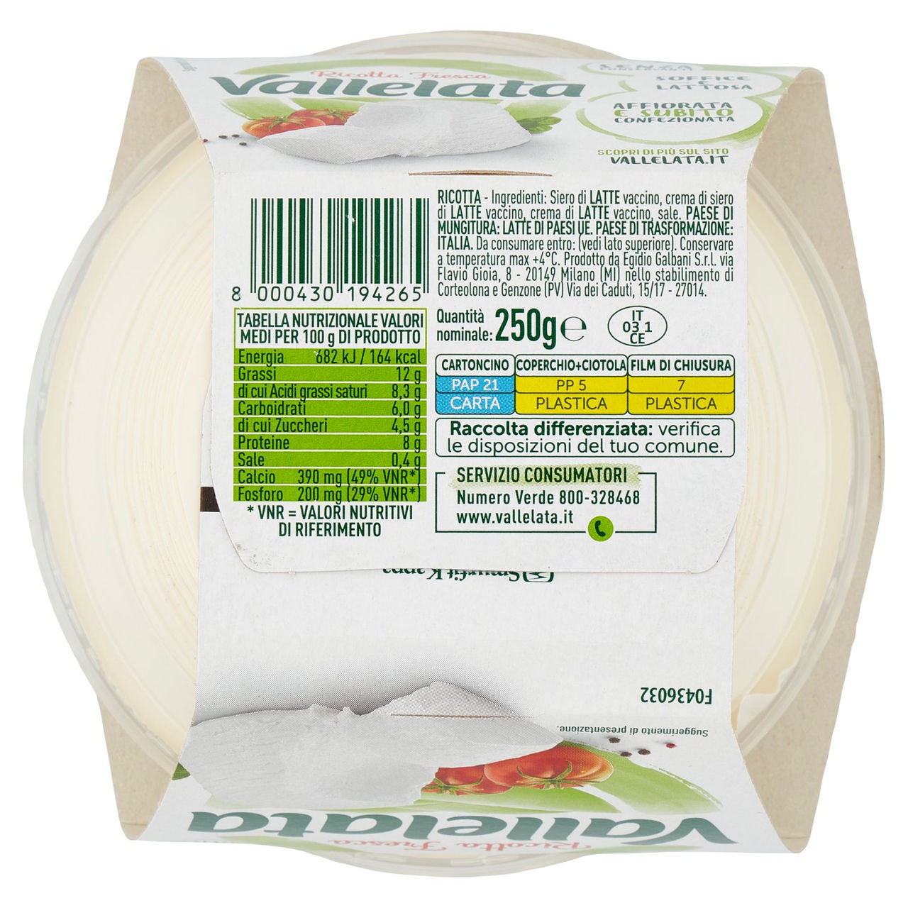 Vallelata Ricotta Fresca 250 g