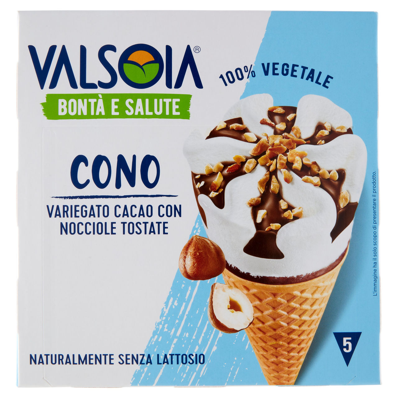 Valsoia Bontà e Salute Cono Variegato Cacao con Nocciole Tostate 5 x 75 g