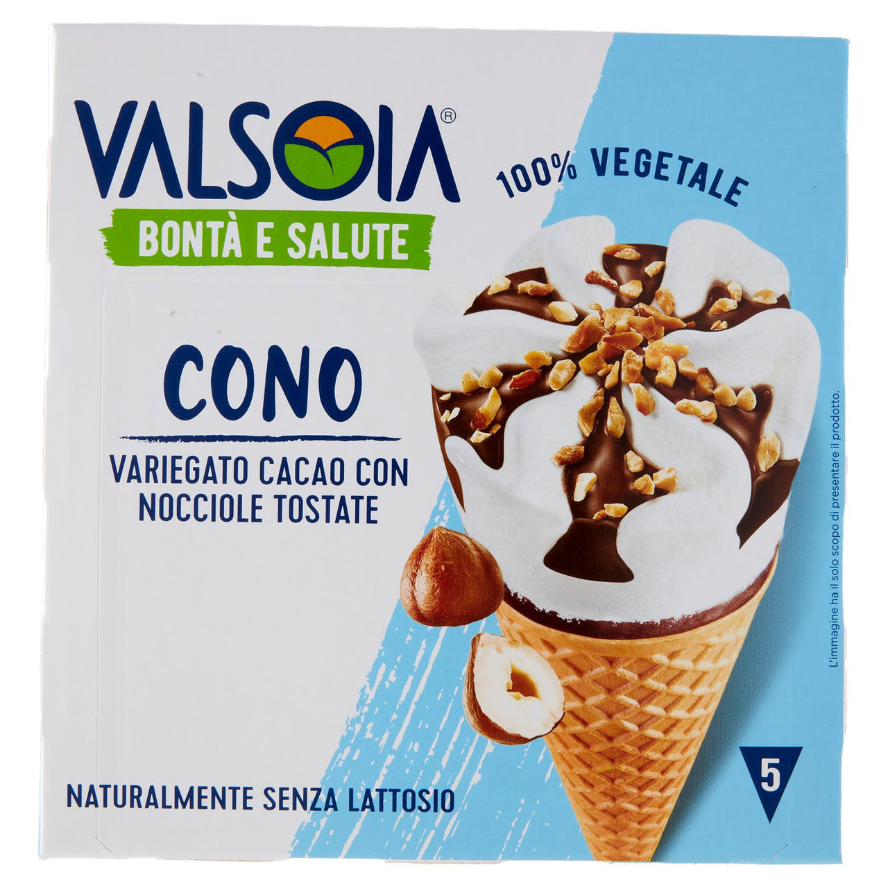 Valsoia Bontà e Salute Cono Variegato Cacao con Nocciole Tostate 5 x 75 g