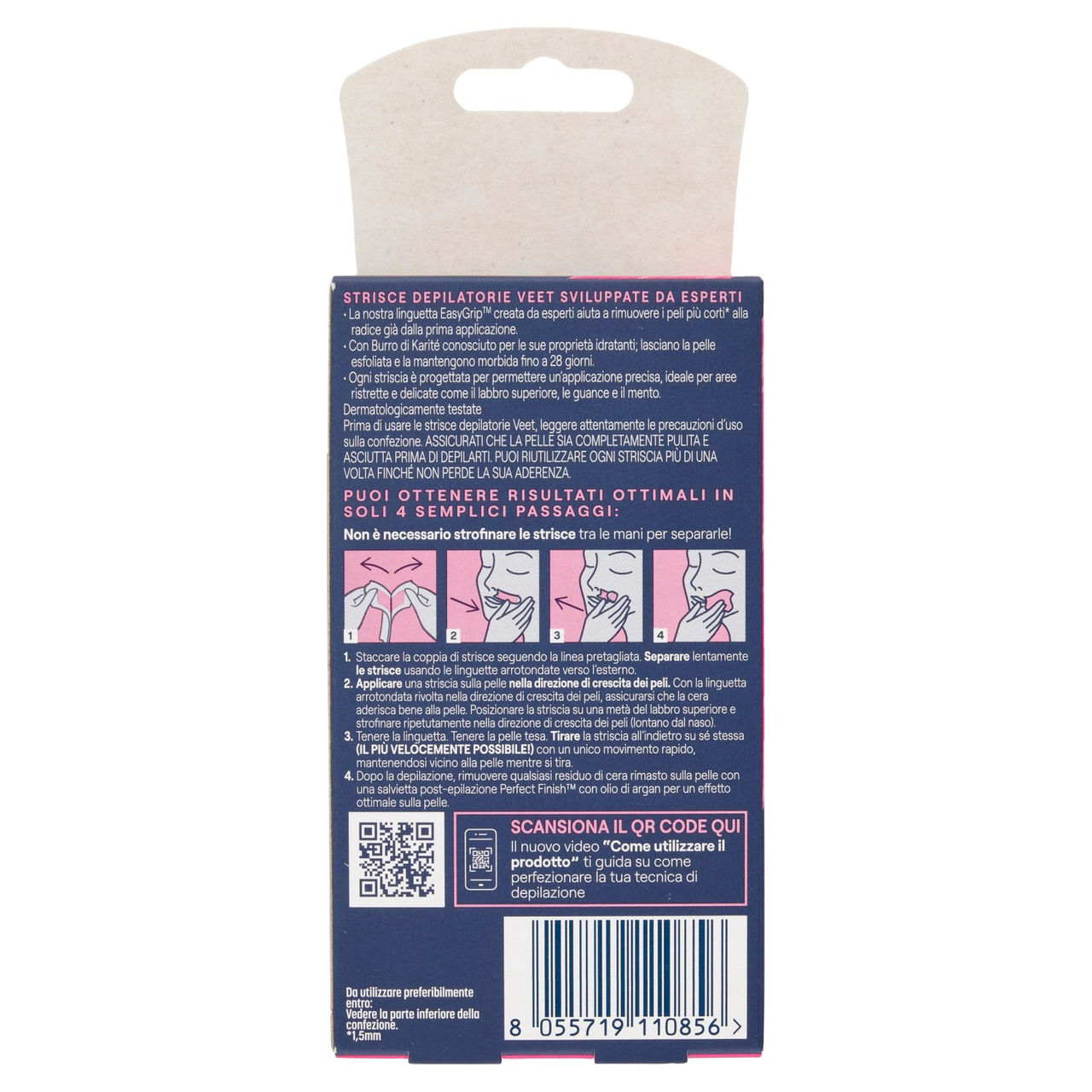 Veet Expert Strisce Viso Pelli Normali, 12 strisce