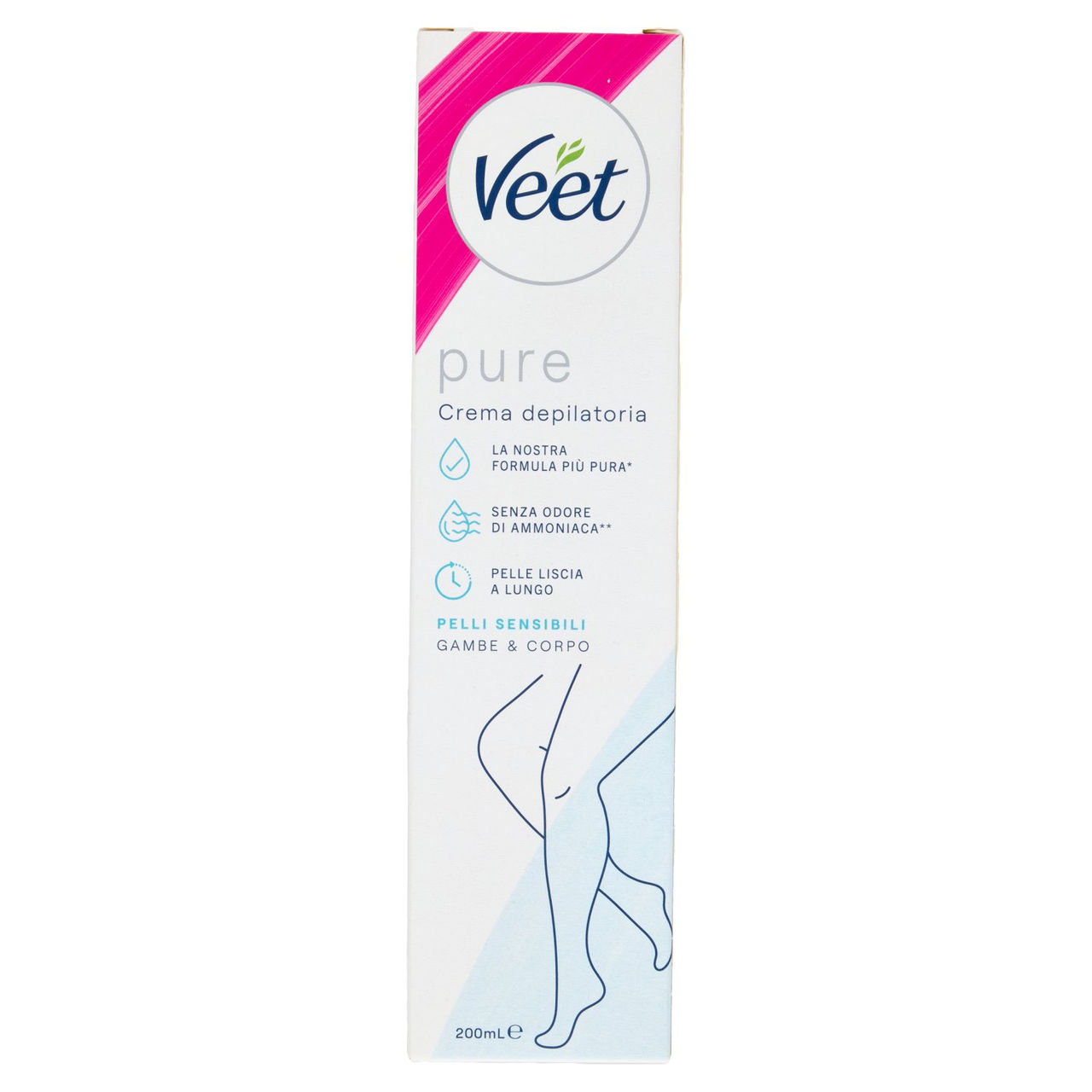 Veet Pure Crema Depilatoria Pelli Sensibili, per Gambe, Braccia, Ascelle e Zona Bikini, 200 ml