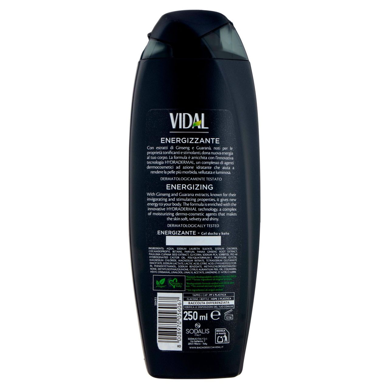 Vidal Energy & Sport Doccia Shampoo Energizzante Ginseng e Guaranà 250 ml