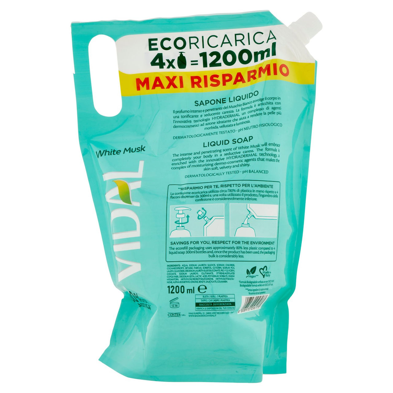 Vidal White Musk Sapone Liquido Muschio Bianco 1200 ml